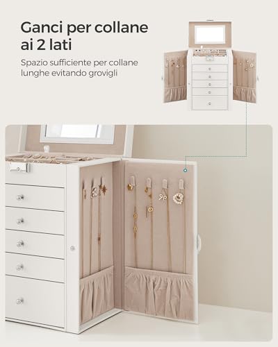 Detalle de SONGMICS Scatola Portagioie a 6 livelli con specchio interno e serratura – JBC152W01