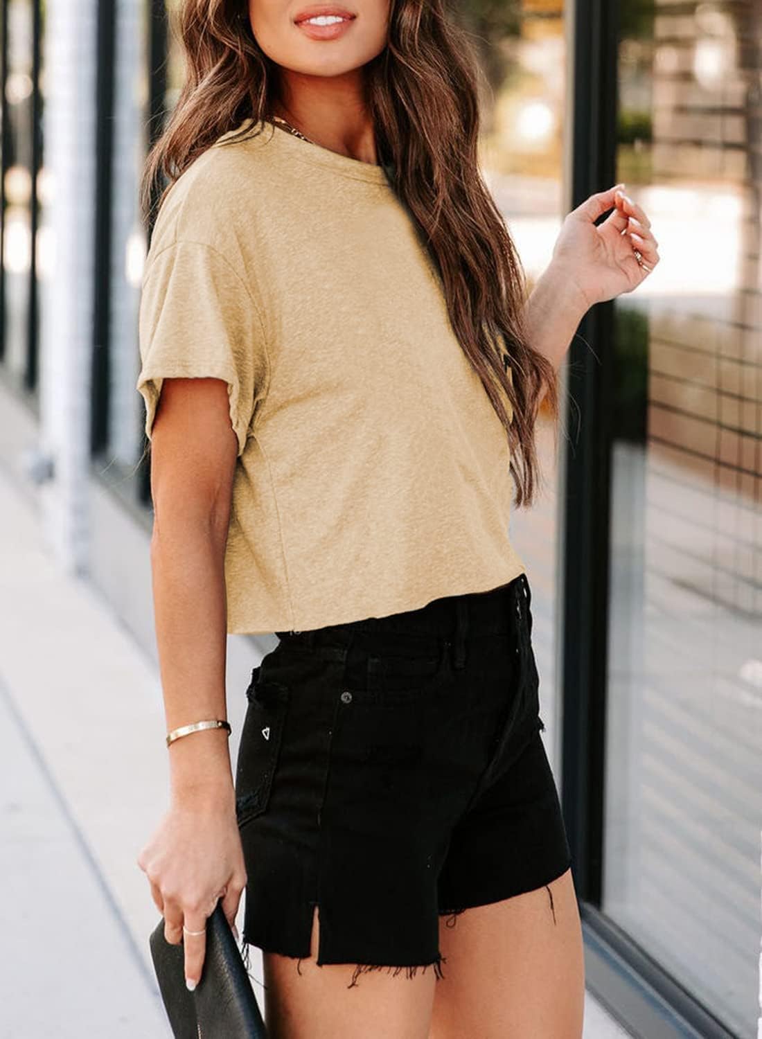 Detalle 2 de Tankaneo Crop Tops Damen Oversize Sport Oberteile – lockeres Sommer-T-Shirt