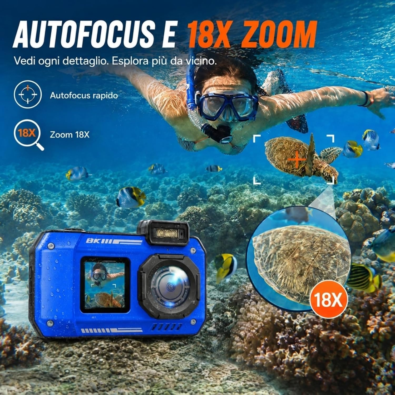 Thumbnail 4 de MaxMango D50 33FT Fotocamera Subacquea: 8K e 70MP con Doppio Schermo, 16GB
