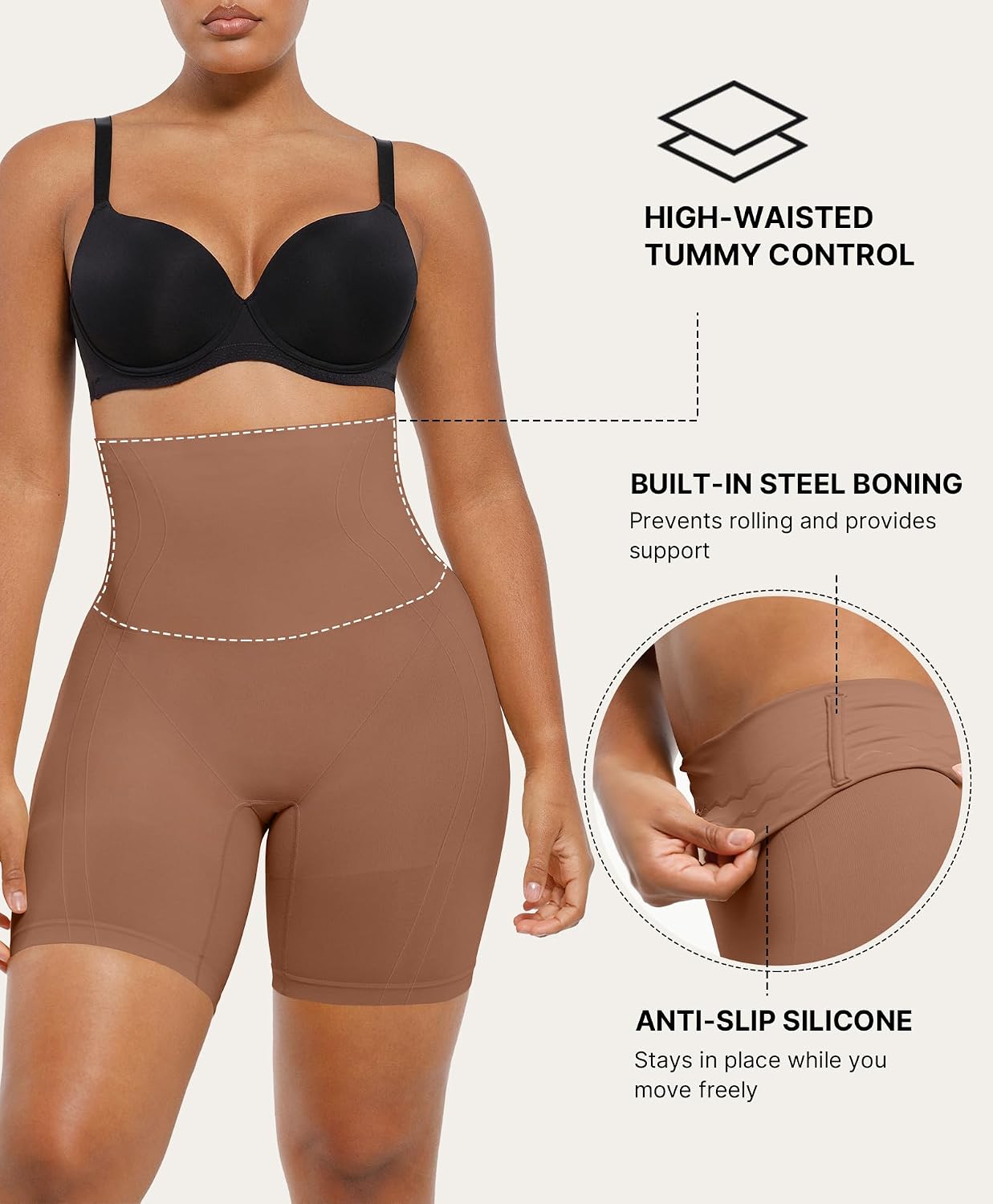 Detalle de SHAPELLX Shapewear Tummy Control Shorts for Women – Seamless High Waisted Body Shaper with 3D Butt Lift