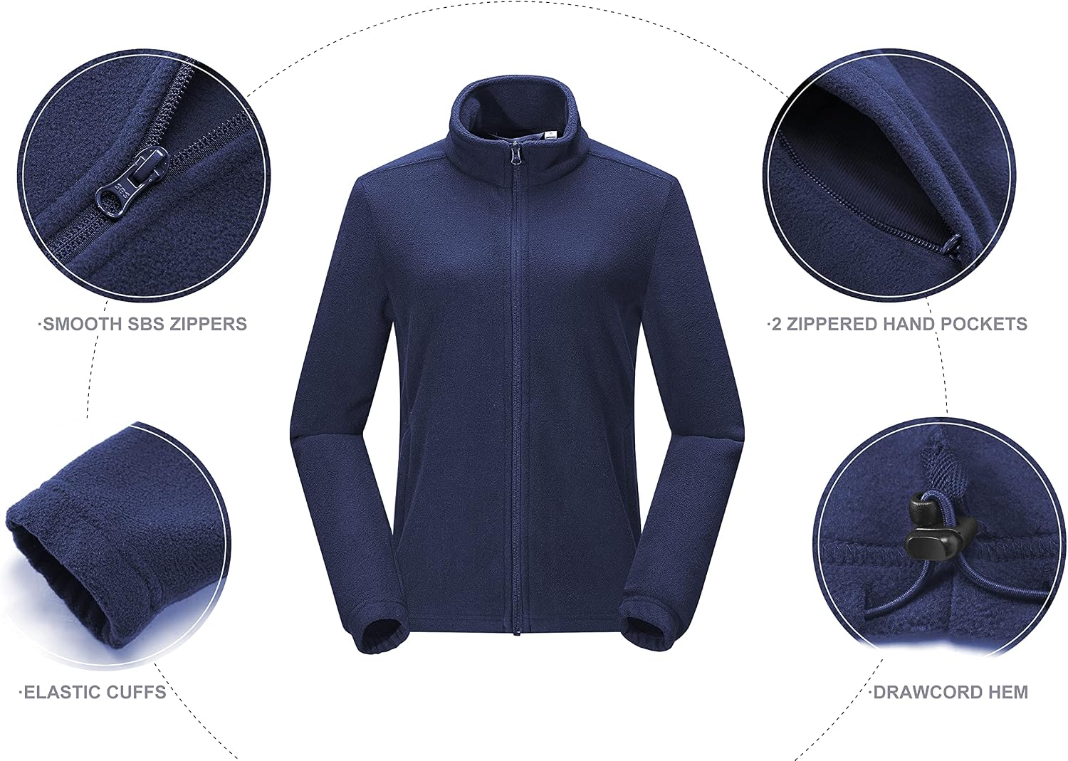 Detalle de Outdoor Ventures Womens Fleece Jackets: Lightweight Warm Full Zip Coat with 4 Large Pockets