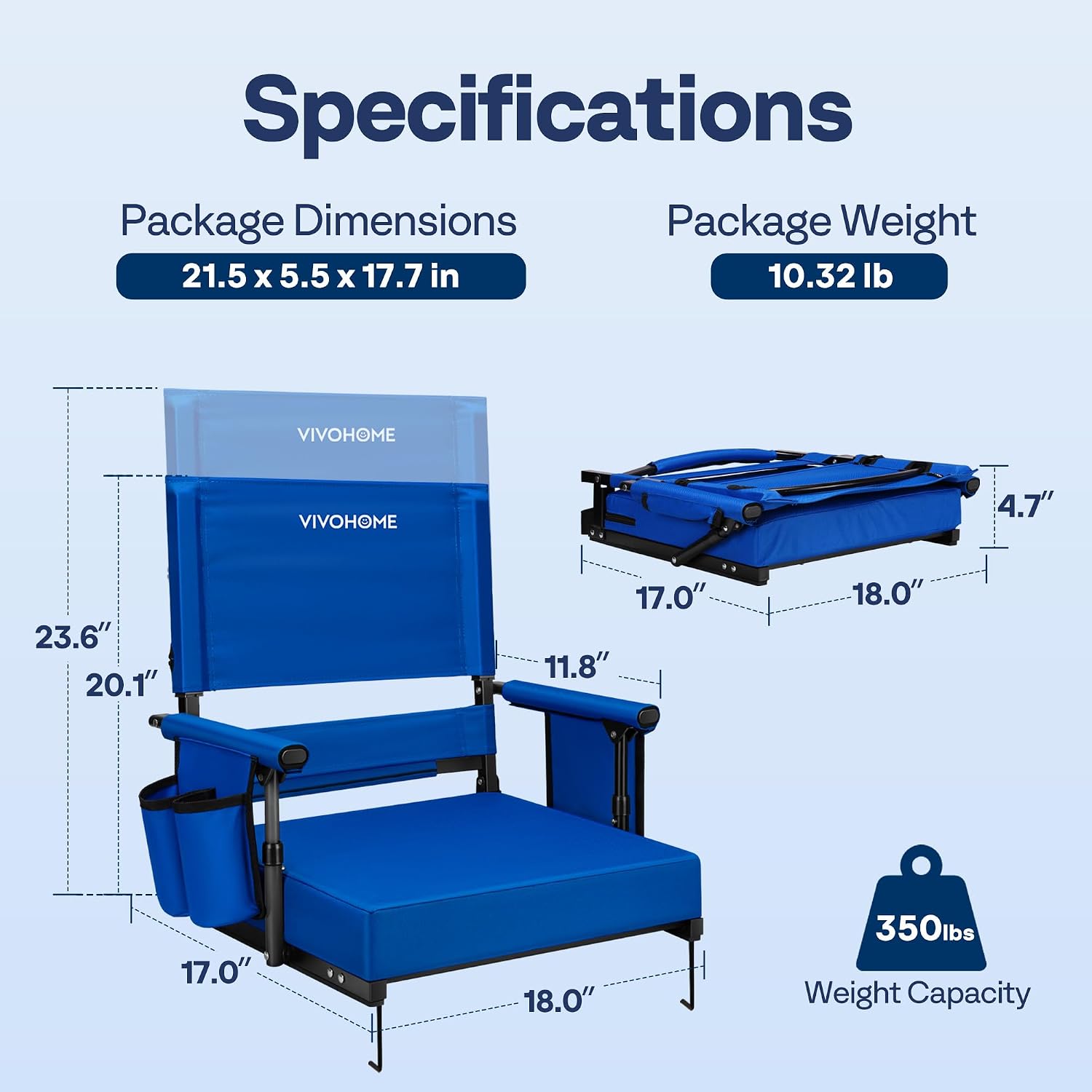 Detalle de VIVOHOME Adjustable High-Back Stadium Seat with Cushion and Cup Holders