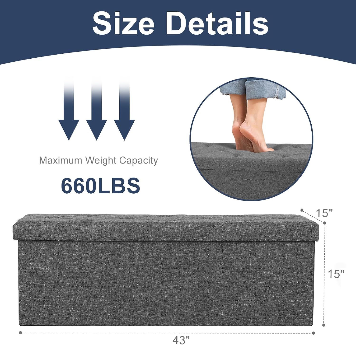 Detalle de DUMOS Storage Ottoman Bench, 43-Inch