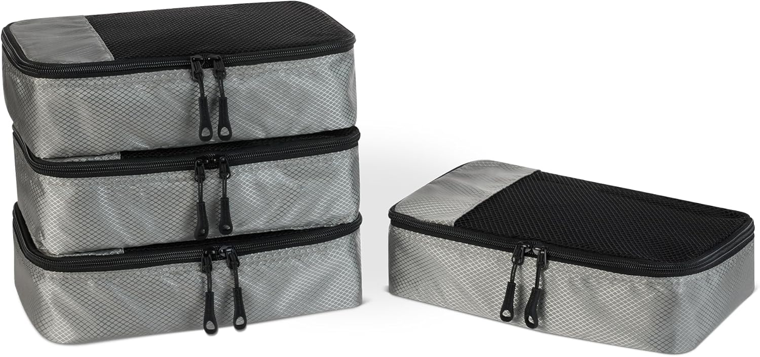 Detalle de Amazon Essentials 4-Piece Packing Cubes Set: Durable, Lightweight Organisers for Travel and Home