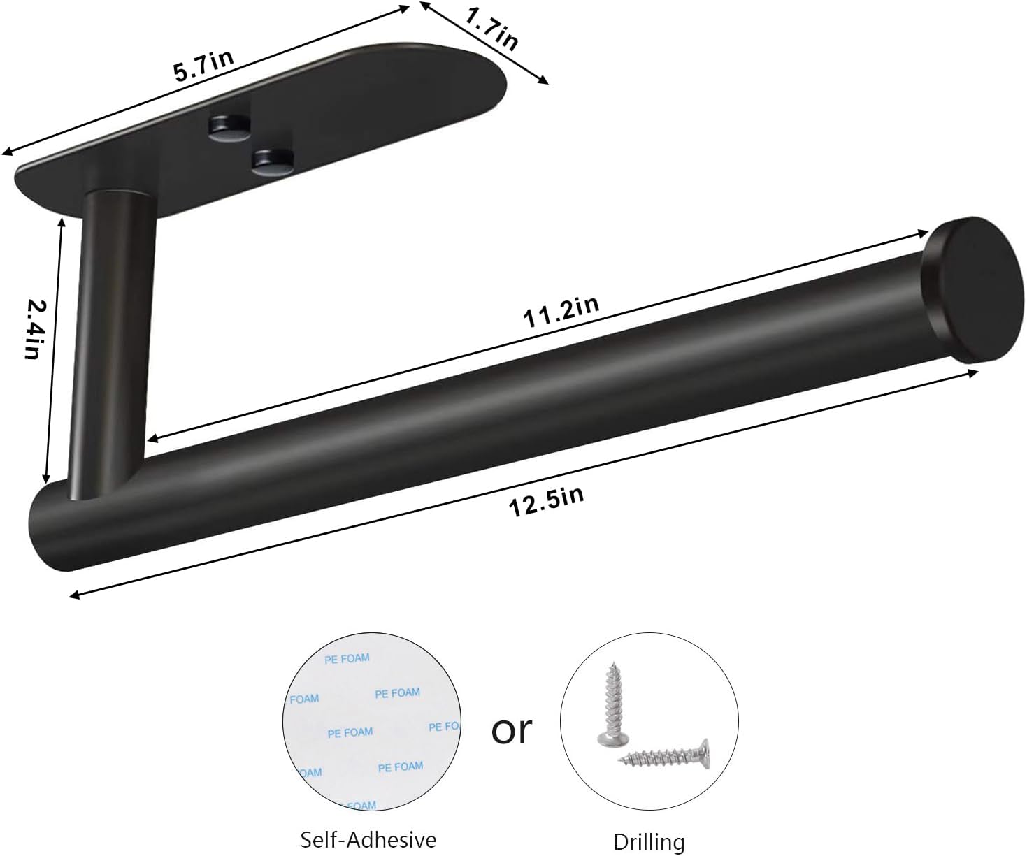 Thumbnail 2 de VAEHOLD Adhesive Paper Towel Holder Under Cabinet Wall Mount – Black Stainless Steel