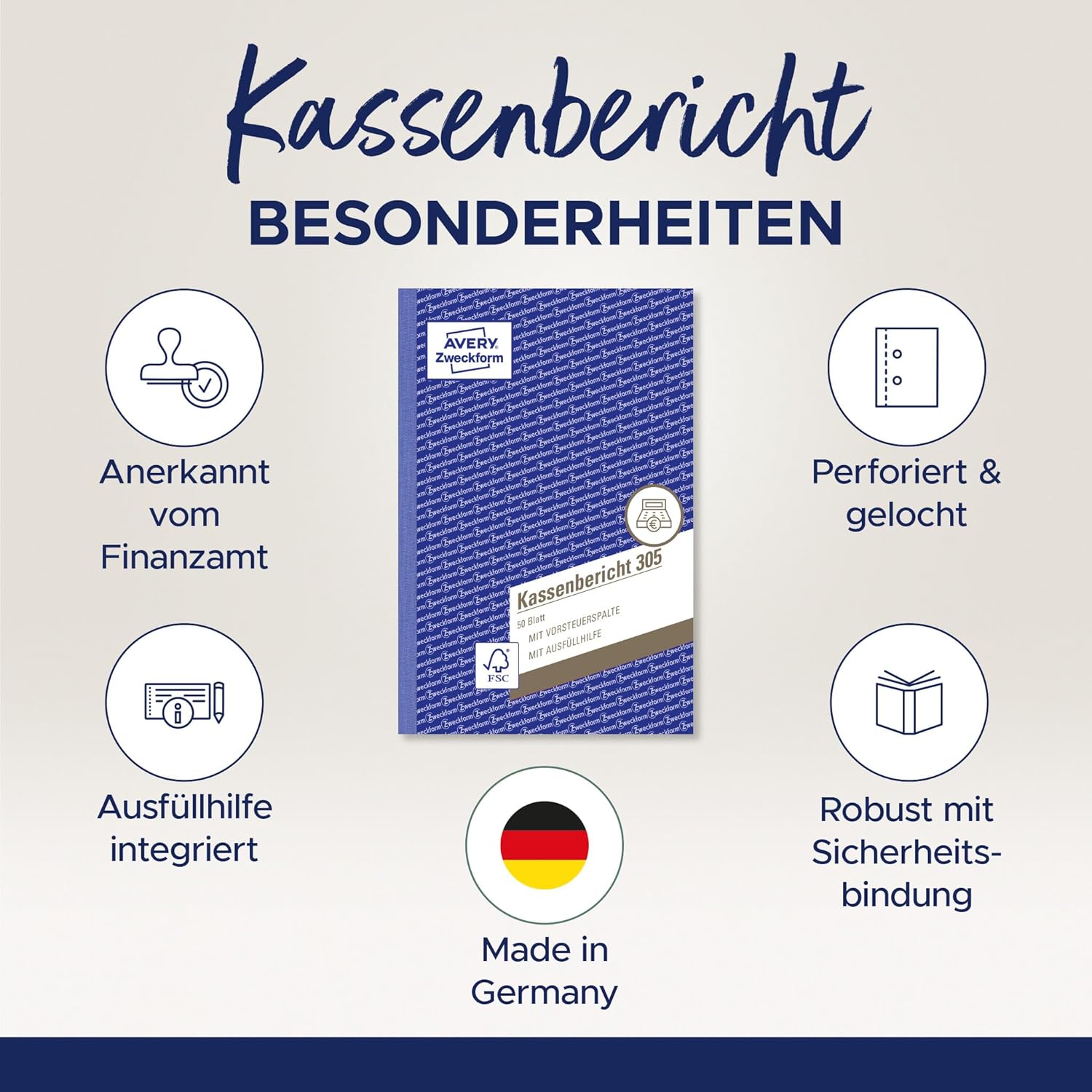 Thumbnail 1 de AVERY Zweckform 305-5 Kassenbericht A5 5er-Pack