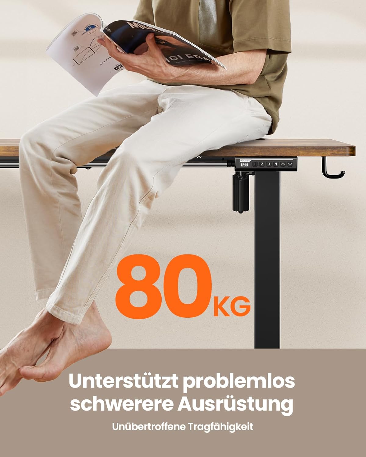 Detalle de ErGear Elektrisch höhenverstellbarer Schreibtisch 120x60 cm mit 4 Speicherfunktionen