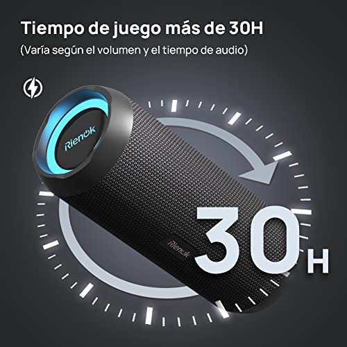 Detalle 2 de RIENOK Altavoz Bluetooth 30W Portátil: potencia, impermeabilidad IPX7 y RGB para fiestas al aire libre