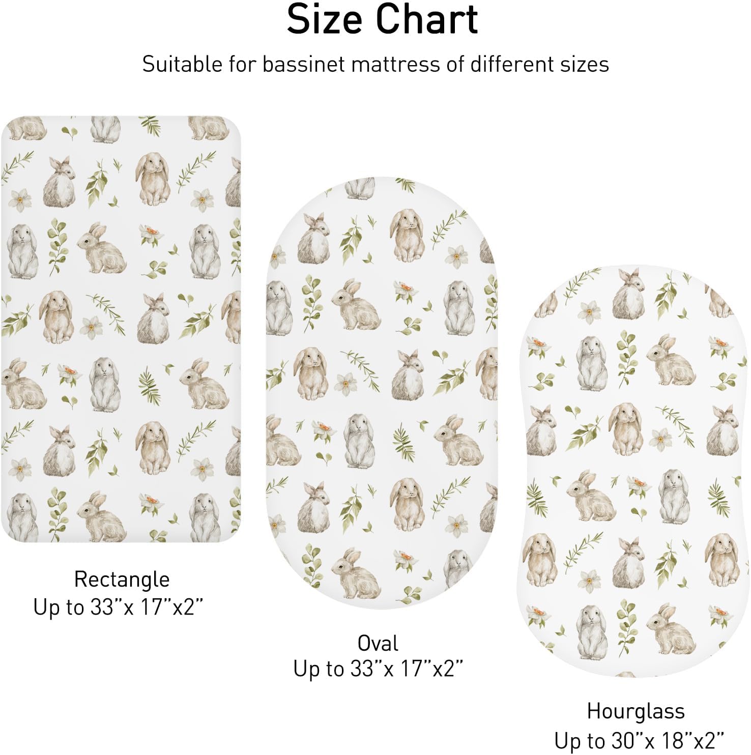 Thumbnail 1 de Moses Basket Sheets 82 x 41cm – 4 Pack Fitted Bassinet, Oeko-tex100, Rabbit Style