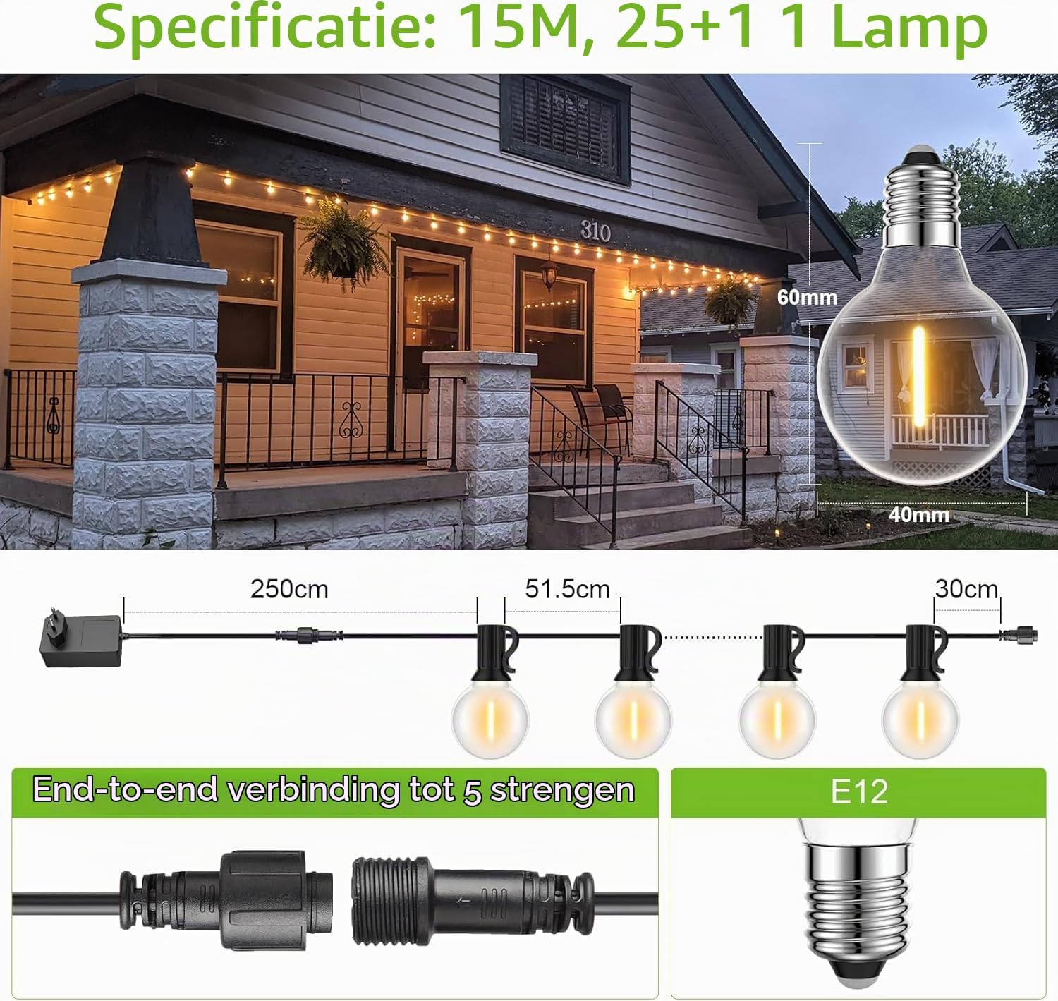 Thumbnail 3 de BokiHuk Lichtsnoer Buiten LED 24V-15M, 15 meter, 25+1 lampen, warm wit