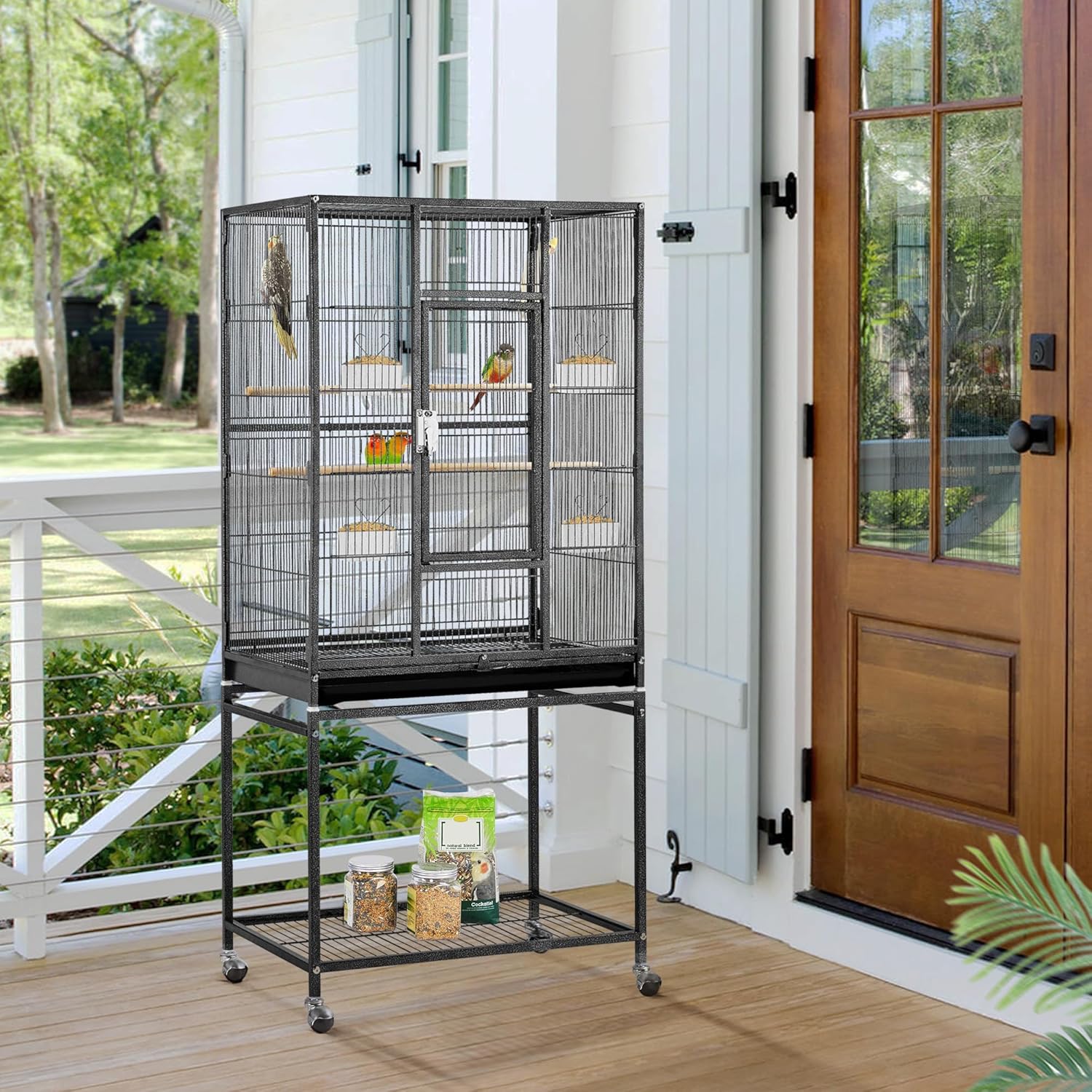 Detalle 2 de Yaheetech gabbia voliera per uccelli con piedistallo metallico 62 x 43 x 136 cm