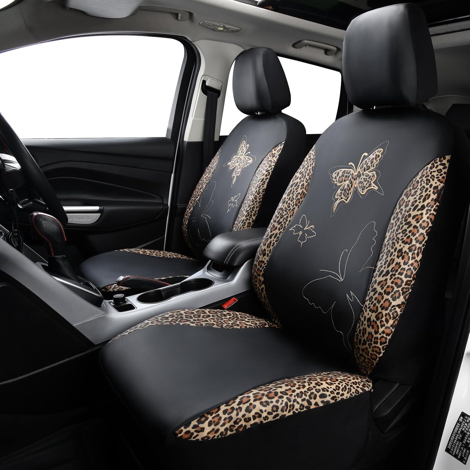 Thumbnail 1 de Flying Banner Butterfly Faux Leather Leopard Brown Car Seat Covers (Universal, Rear Bench Split Full Set)