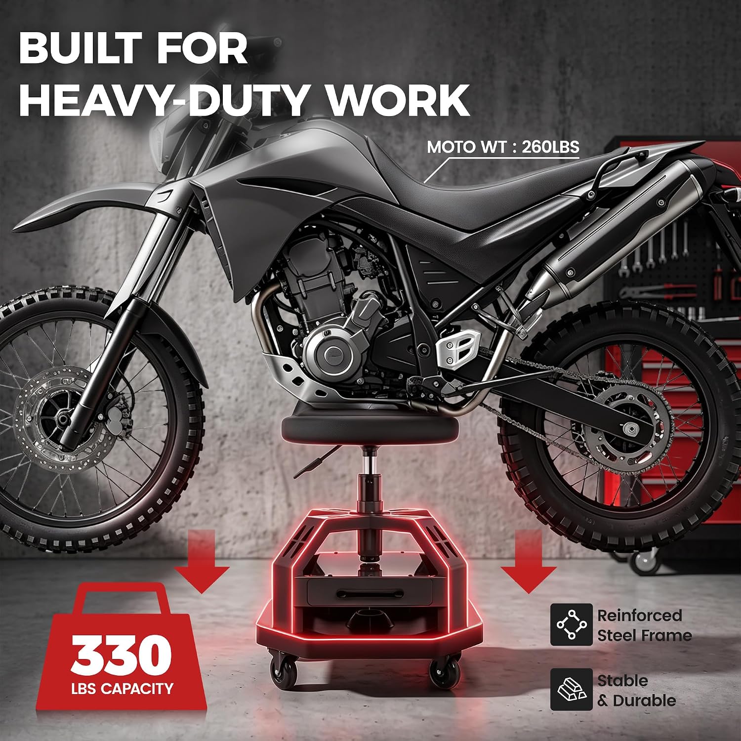 Thumbnail 6 de Rolling Mechanic Stool with Drawer, 330 lb Capacity