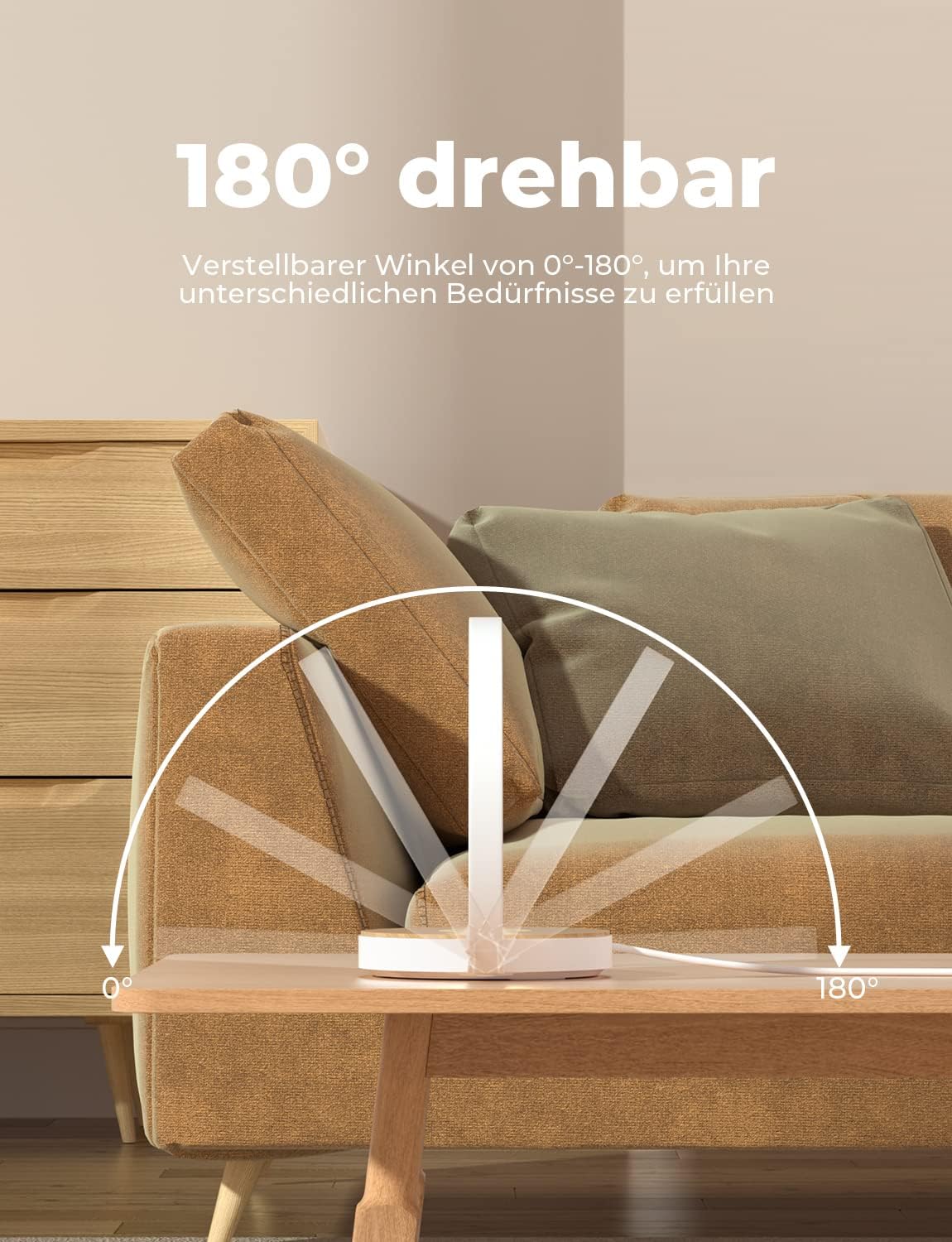 Thumbnail 4 de VOSFEEL Nachttischlampe mit Ladefunktion (Touch, dimmbar, 3 Helligkeitsstufen, drehbarer Arm) – Wireless Charger 15W