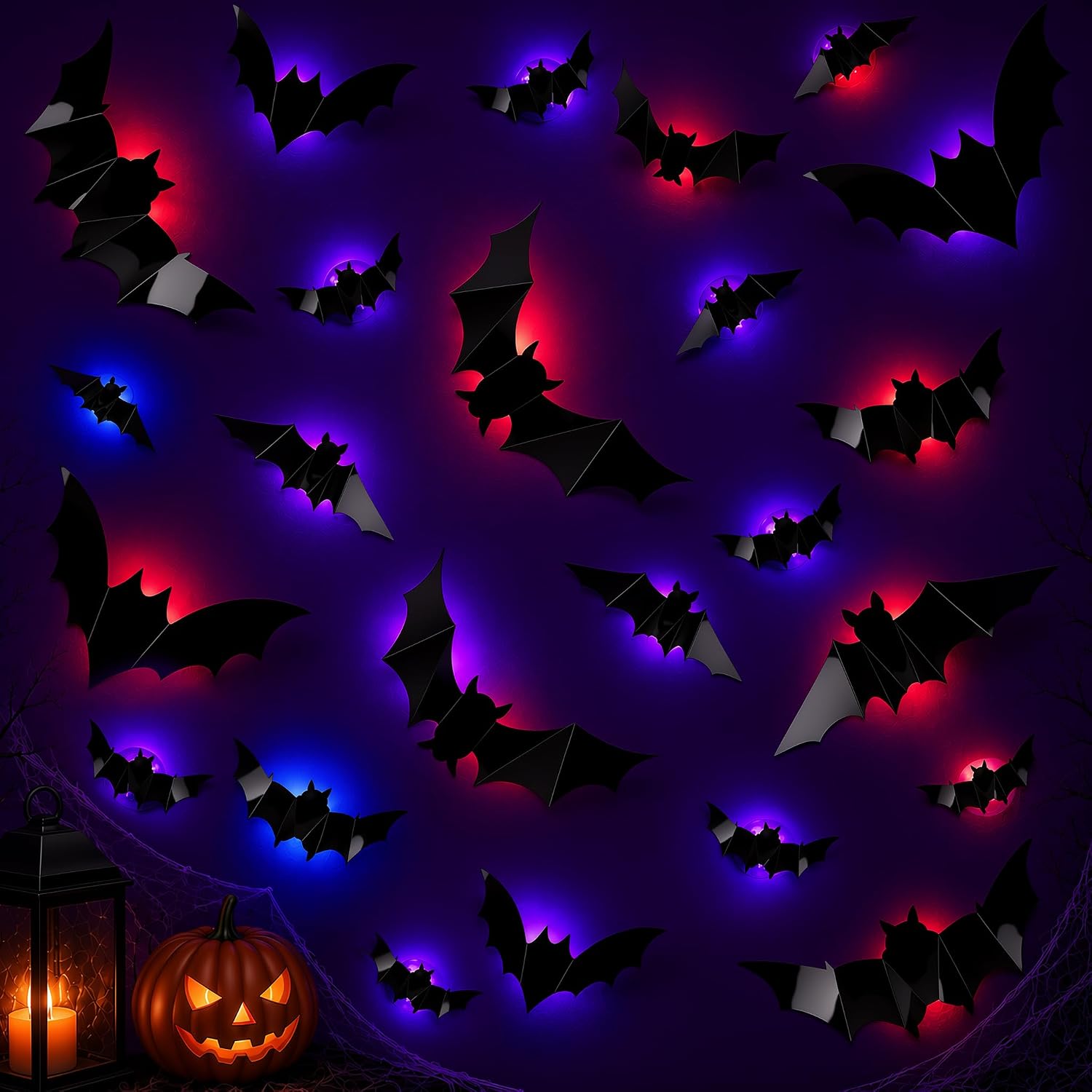 Detalle de ShadowRealmTech 0025 Halloween-vleermuisstickers met 3D-vleugels en led