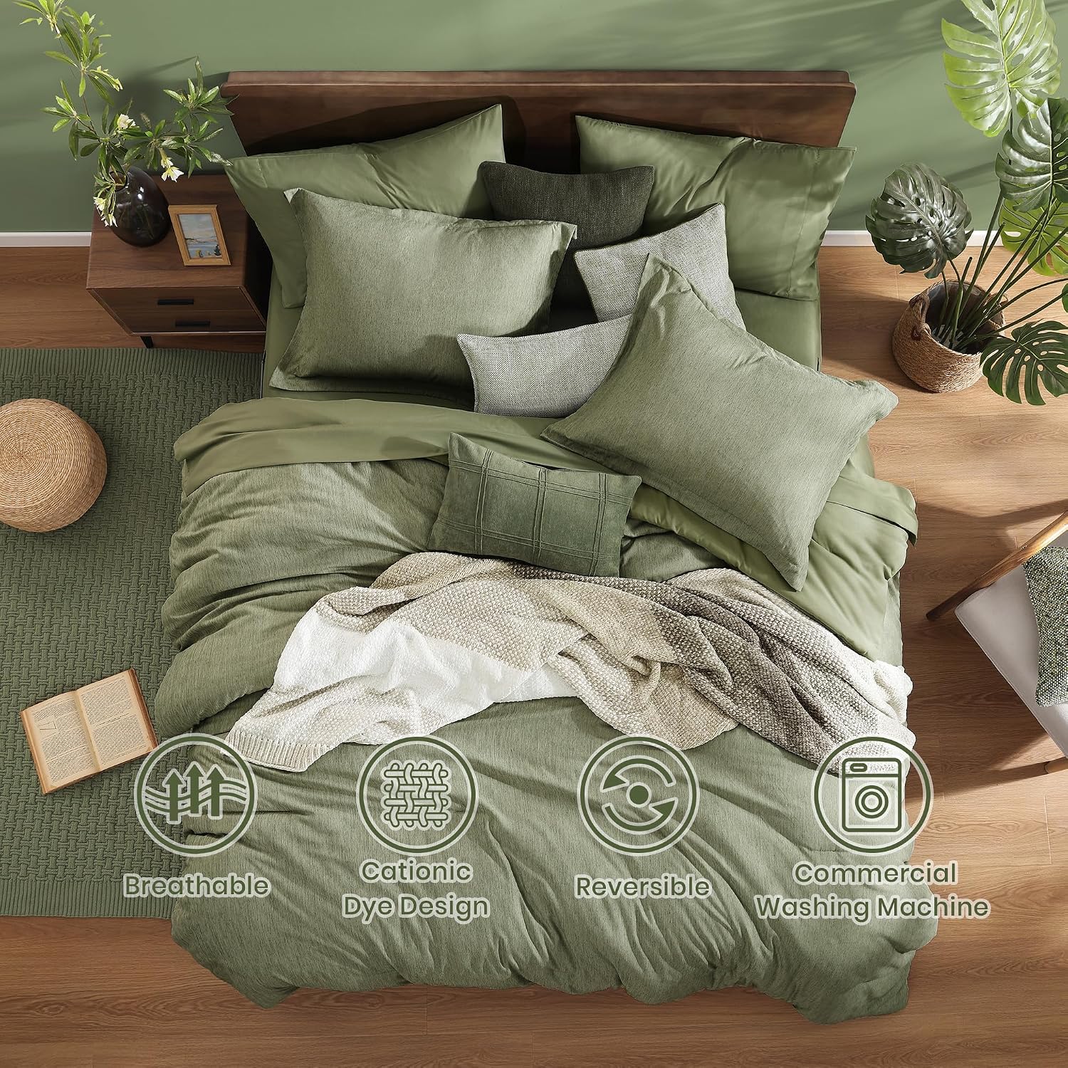 Thumbnail 1 de Monbix Oversized Queen Comforter Set, Sage Green 7-Piece Bed in a Bag