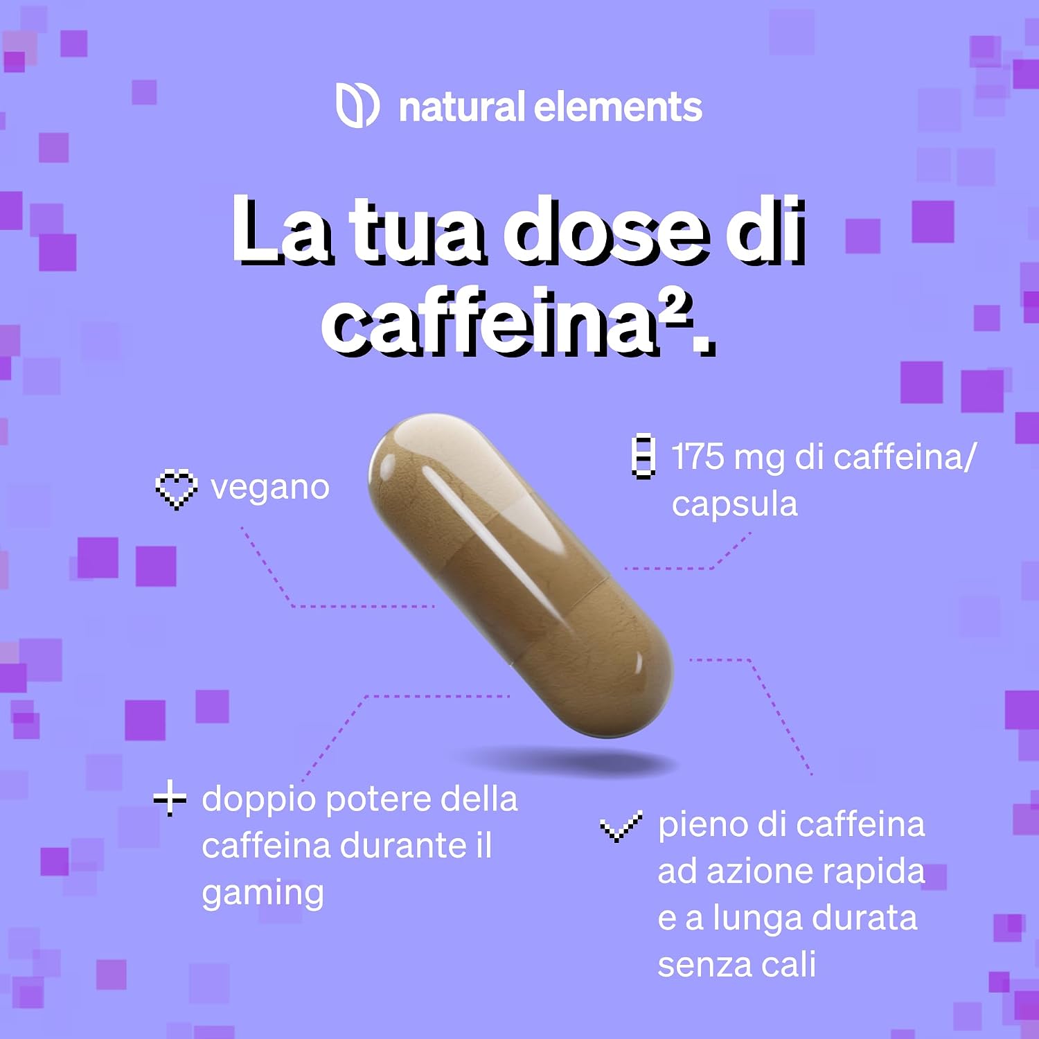 Detalle de natural elements Quick Start – 180 capsule (scorta 6 mesi) con caffeina NewCaff®75, vegane, ad alto dosaggio