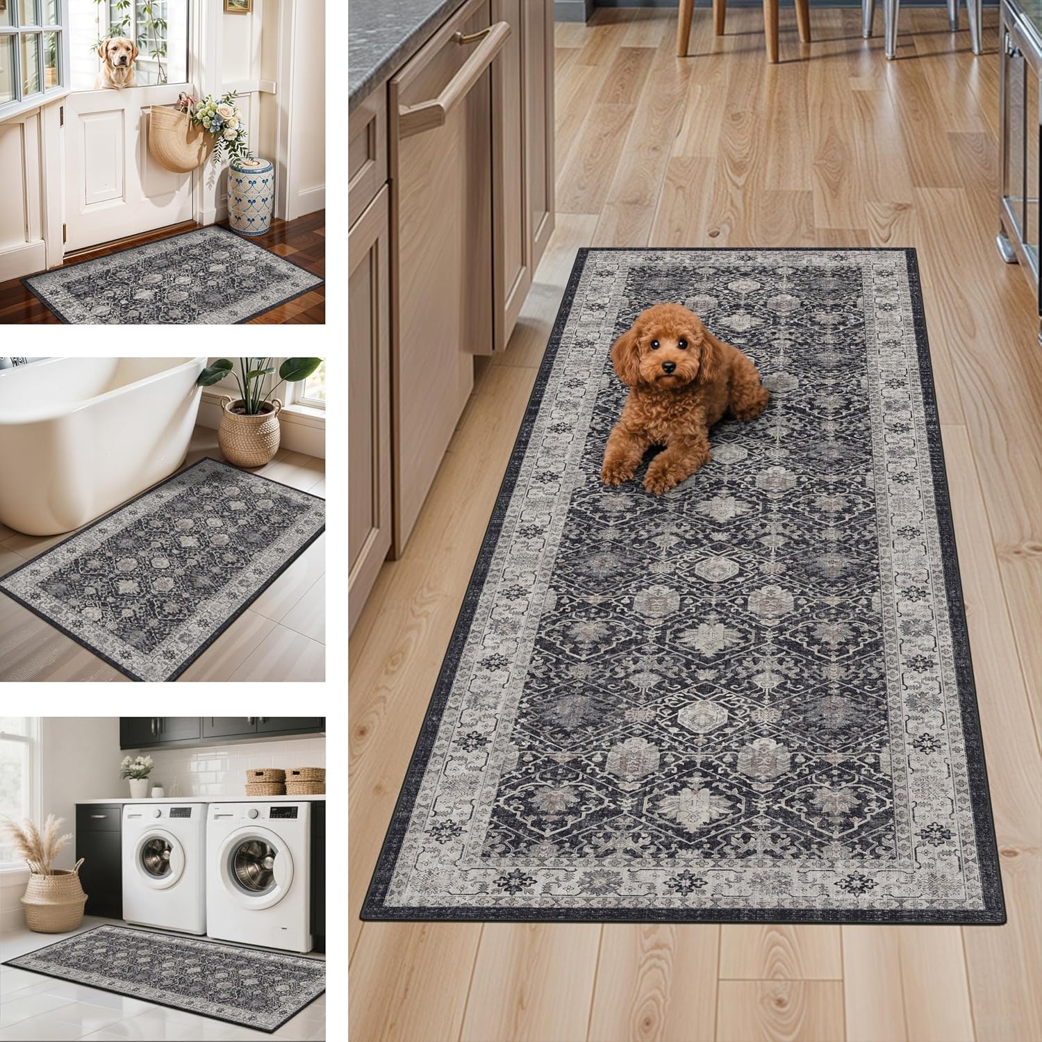 Detalle de 3-Piece Washable Kitchen Rug Set 2 x 3