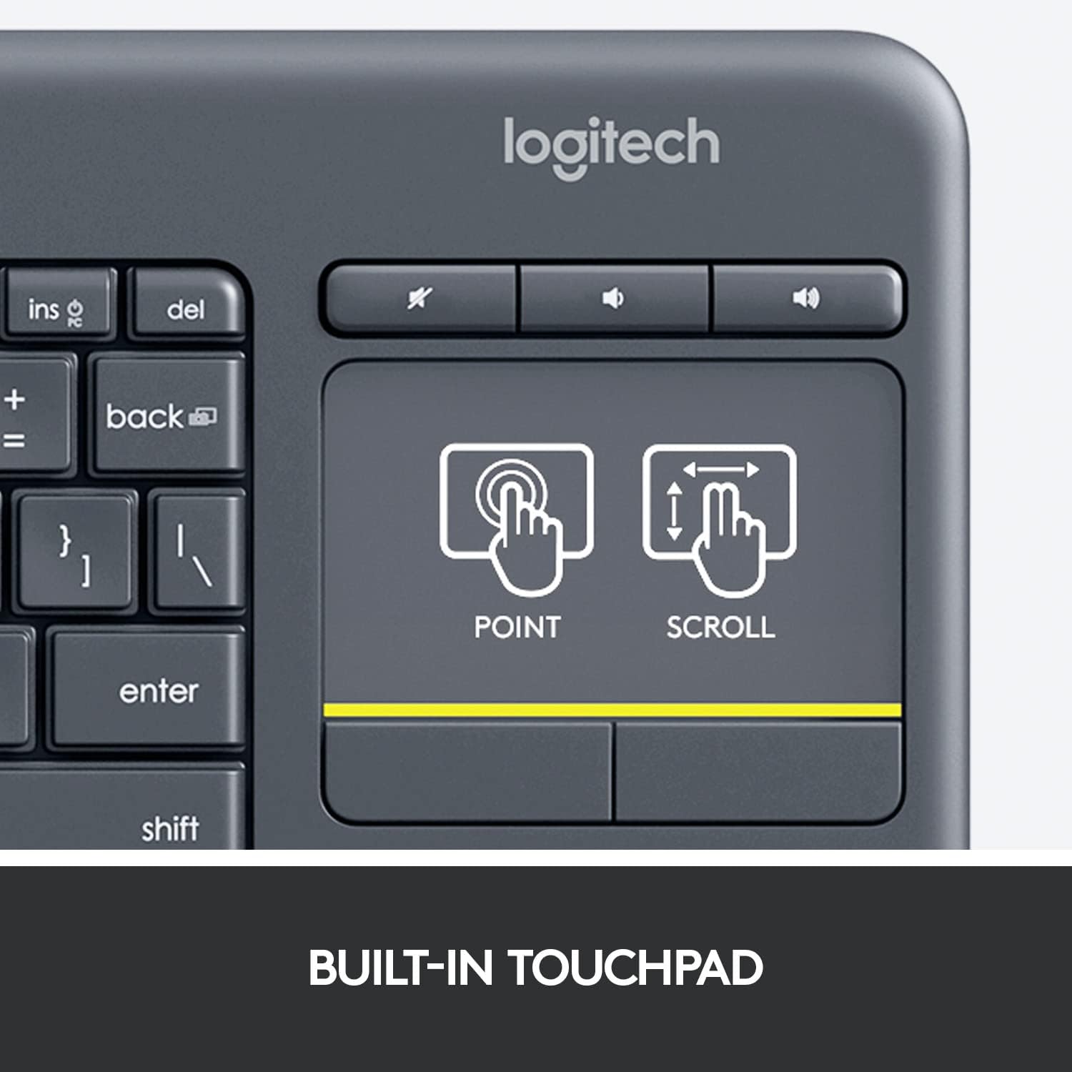 Detalle de Logitech K400 Plus Wireless Touch TV Keyboard for Media Control
