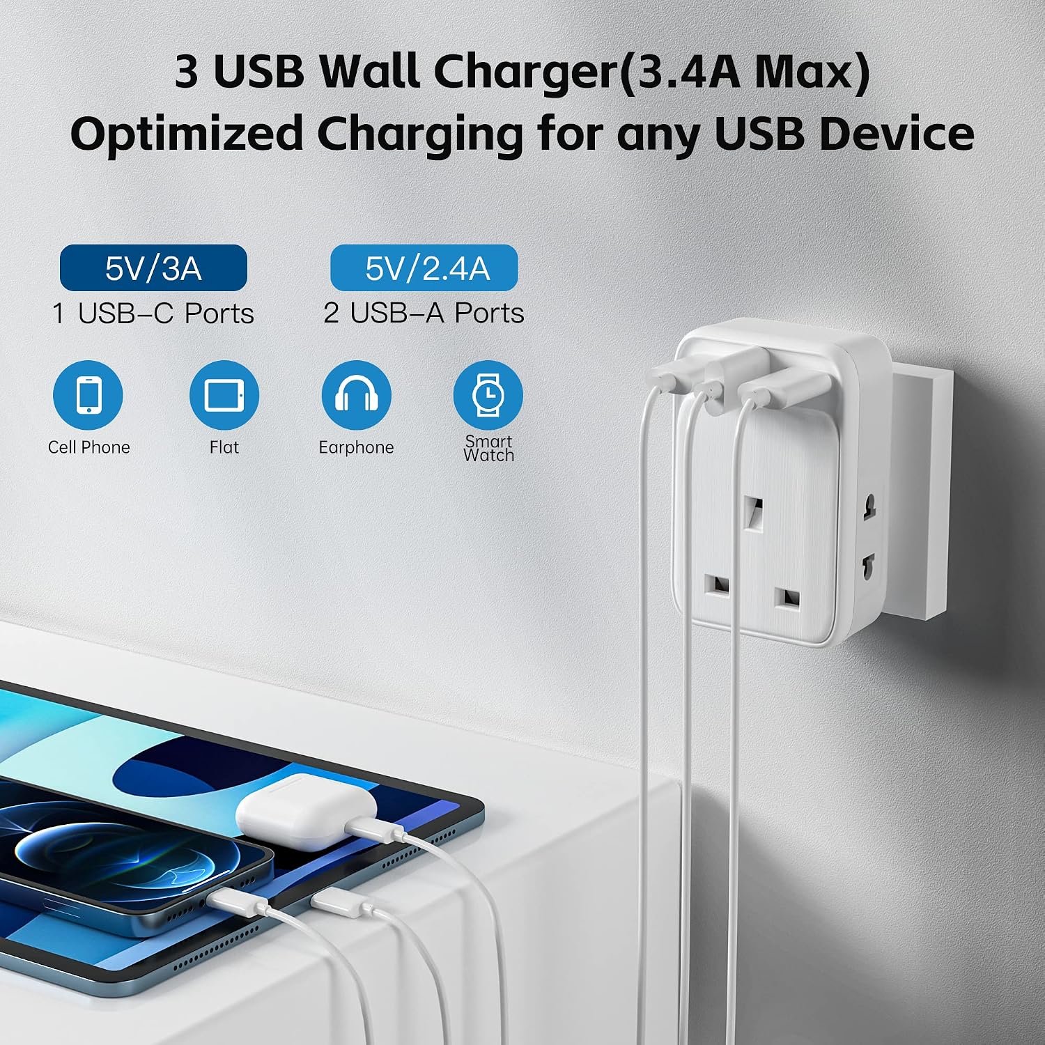 Detalle 2 de AODENG UK to US Travel Adapter 3.4A