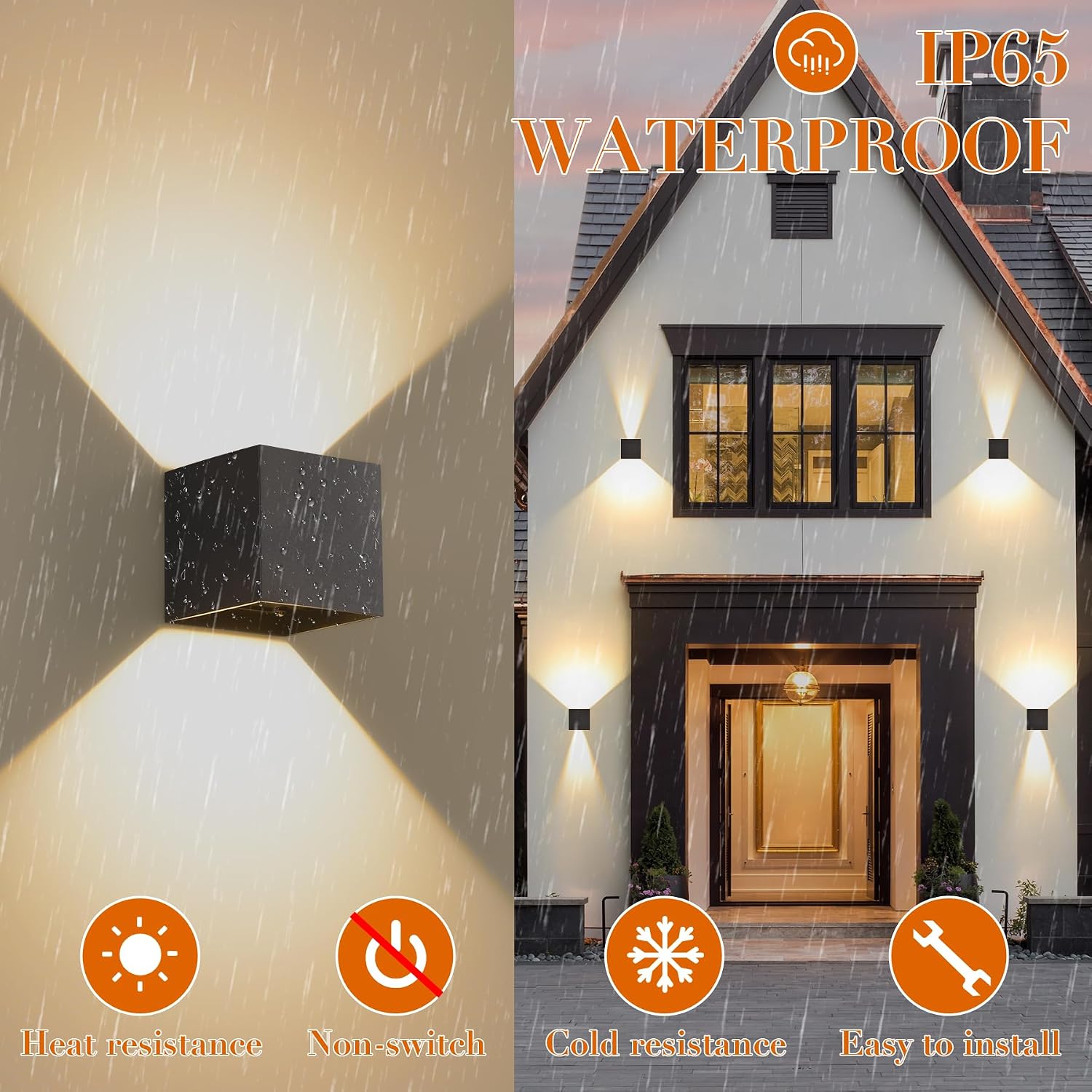 Detalle de SANSHI kit da 2 applique LED da parete 12W IP65 con fascio regolabile 3000K, nero