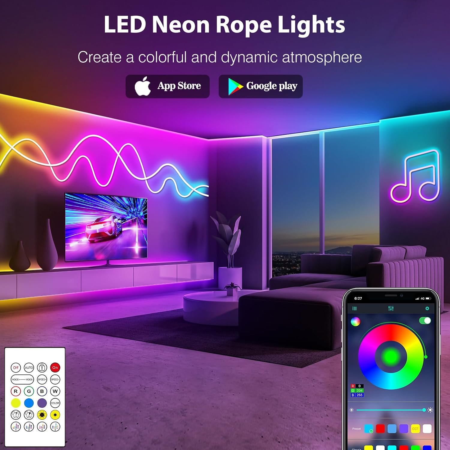 Detalle 2 de AILBTON string light 20 ft RGB LED Neon Rope Lights with App and Remote