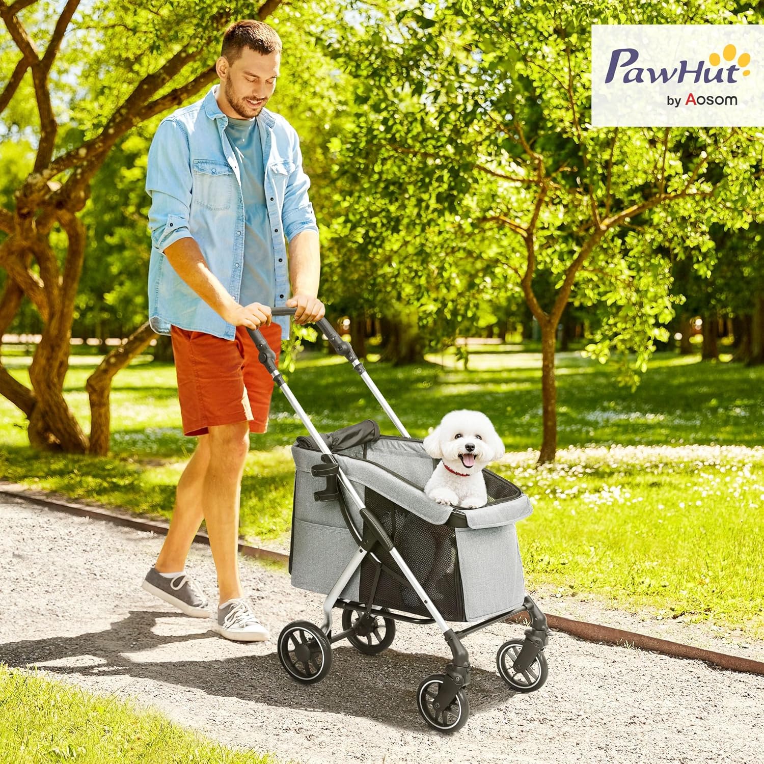 Detalle 2 de PawHut Carrito para Perros plegable 80x48,5x106 cm