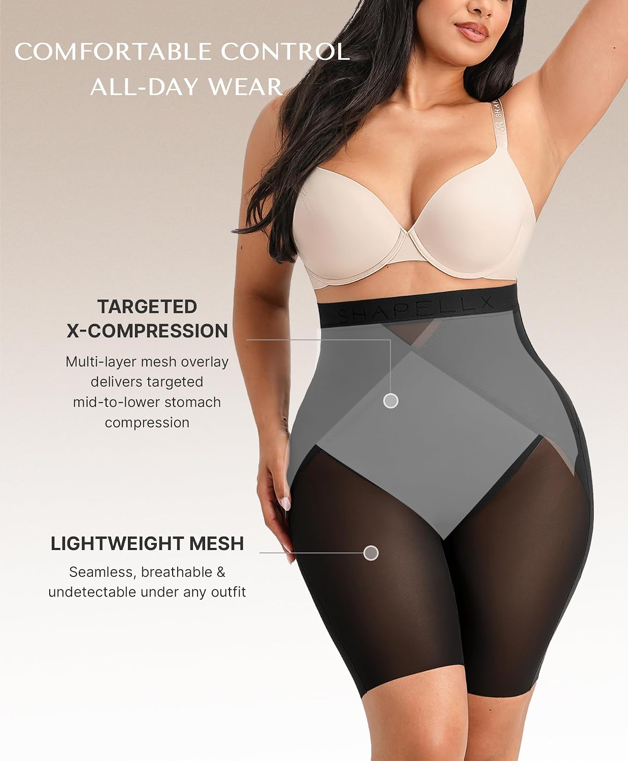 Detalle de SHAPELLX High-Waisted Shapewear Shorts for Women, Tummy Control and Butt Lift