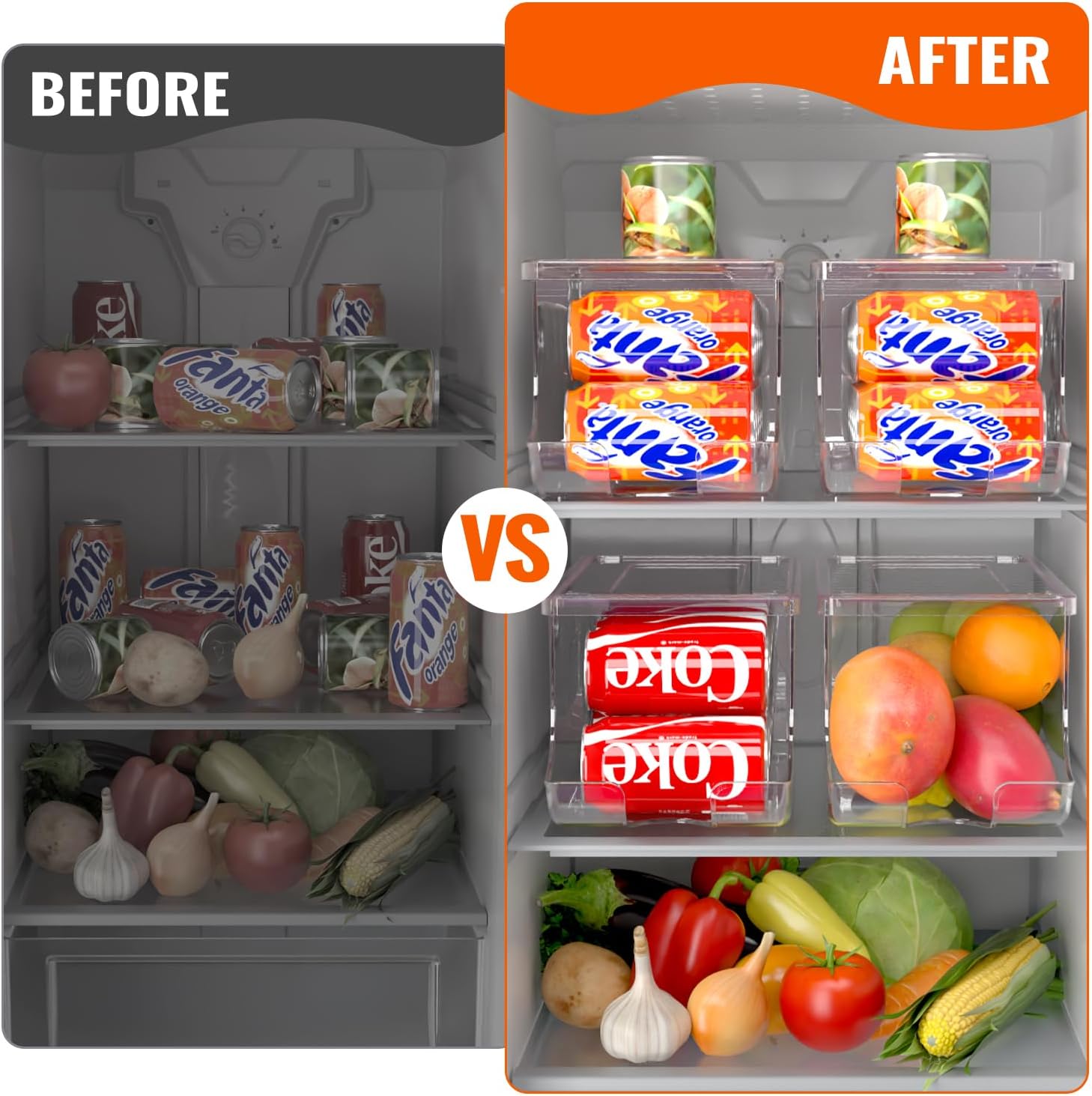 Detalle 2 de SCAVATA 2-Pack Soda Can Organizer for Refrigerator with Airtight Lids