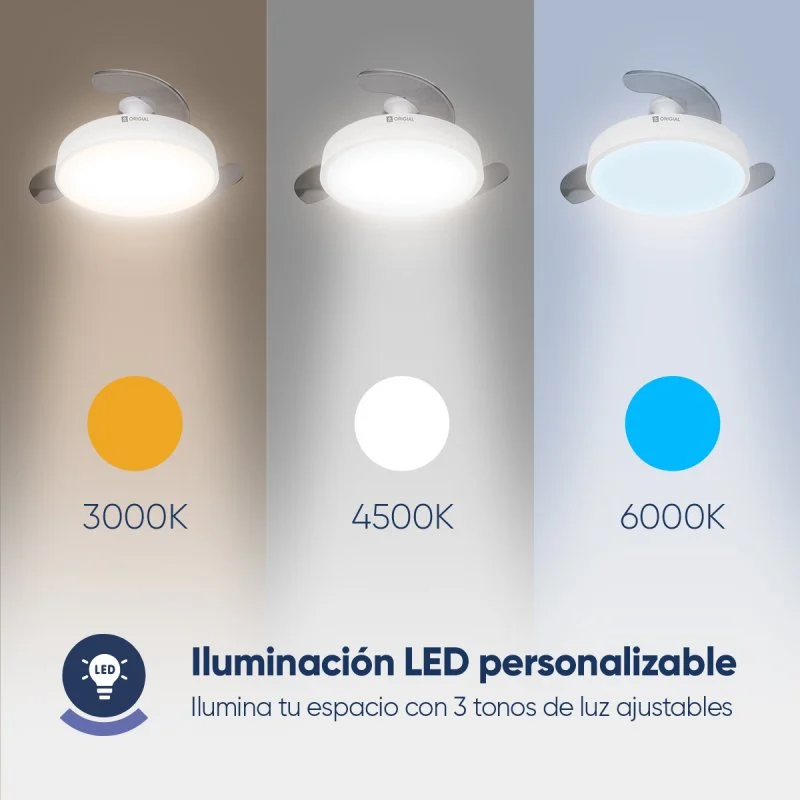 Detalle de Origial AIRBLISS CEILING RETRACTABLE 25WW: Ventilador de techo 106 cm con aspas retráctiles y luz LED