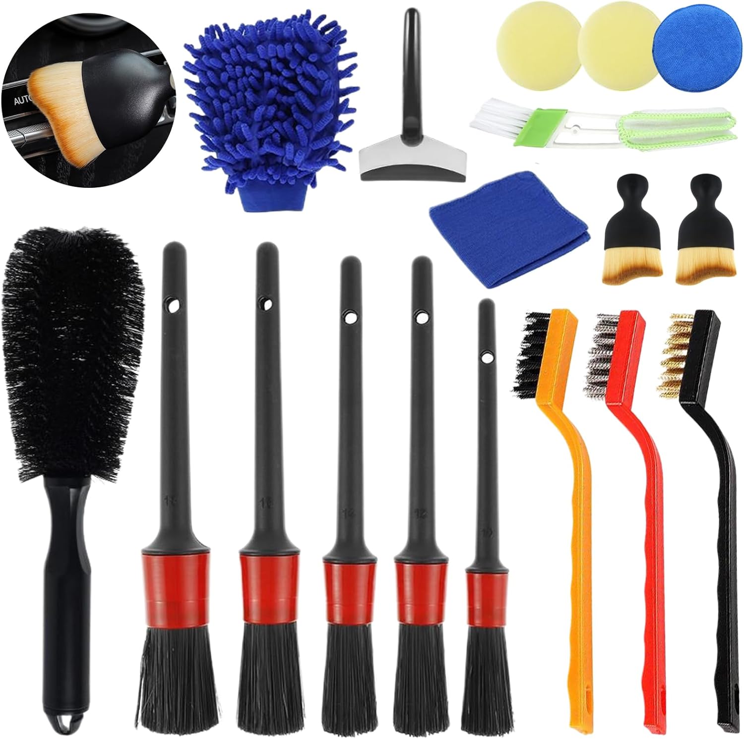 Detalle de SENLINLIN 18-Piece Car Wash Cleaning Kit – Interior & Exterior Detailing Brush Set