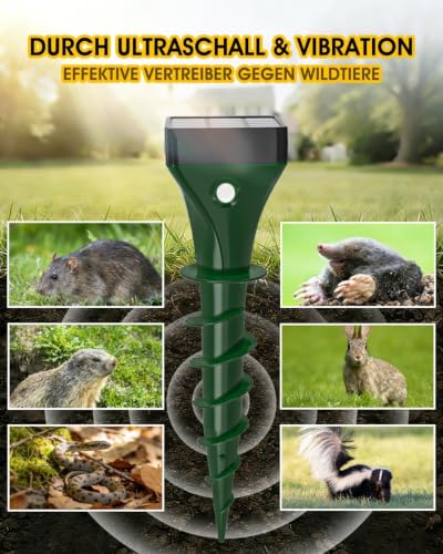 Detalle de HOAMZ Maulwurf Vertreiber 2er Set – Unschädlich für Haustiere, IP65, Solarbetrieben