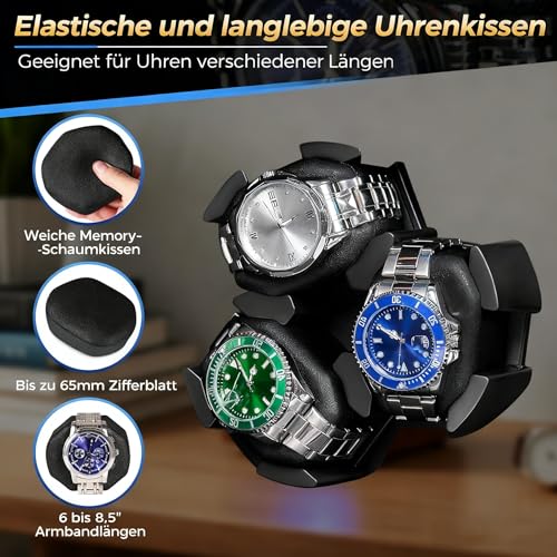 Thumbnail 3 de ANWBROAD Uhrenbeweger für 6 Uhren – leiser Spinner mit LED-Beleuchtung aus Walnussholz