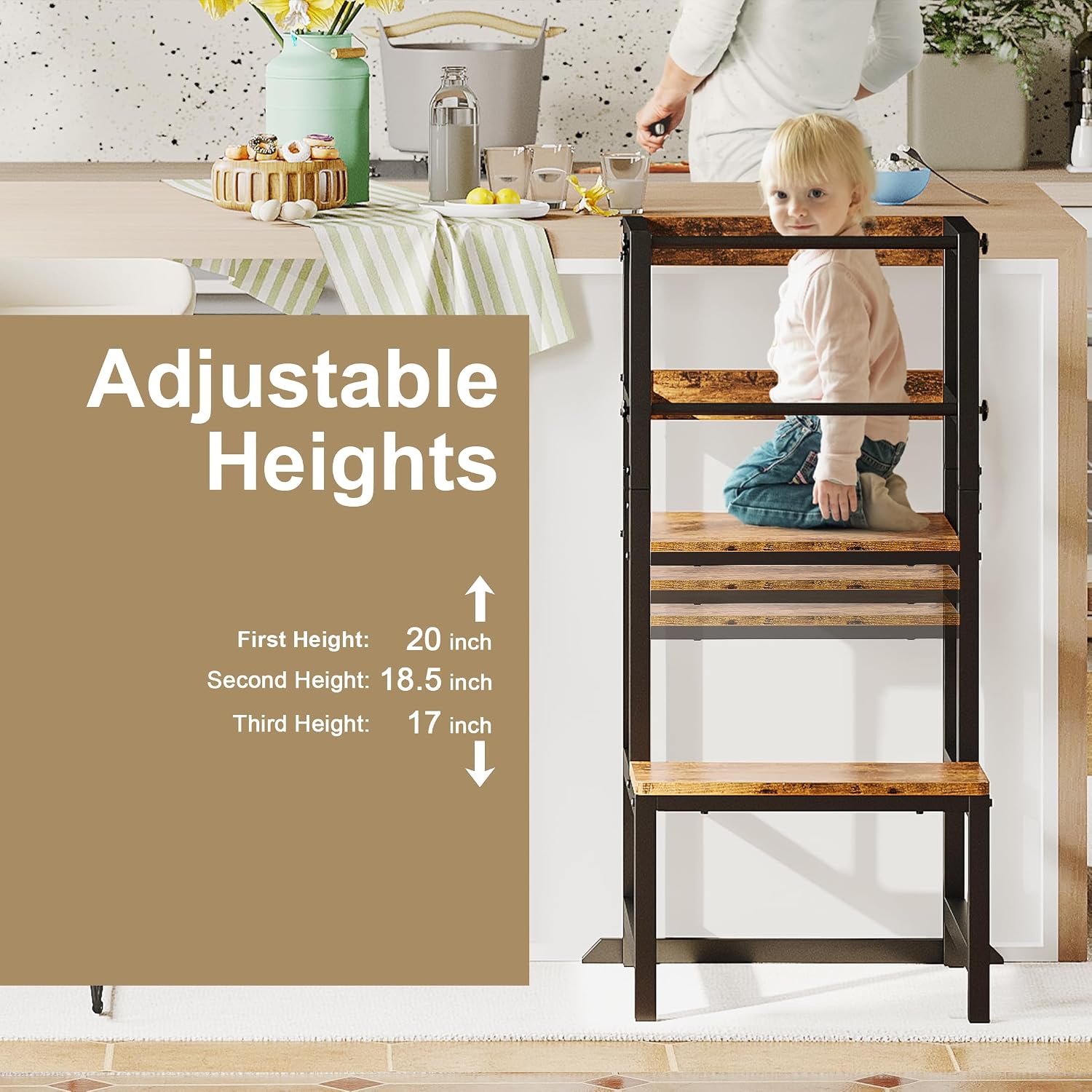 Detalle 2 de INNOD Toddler Kitchen Step Stool, Wood and Steel