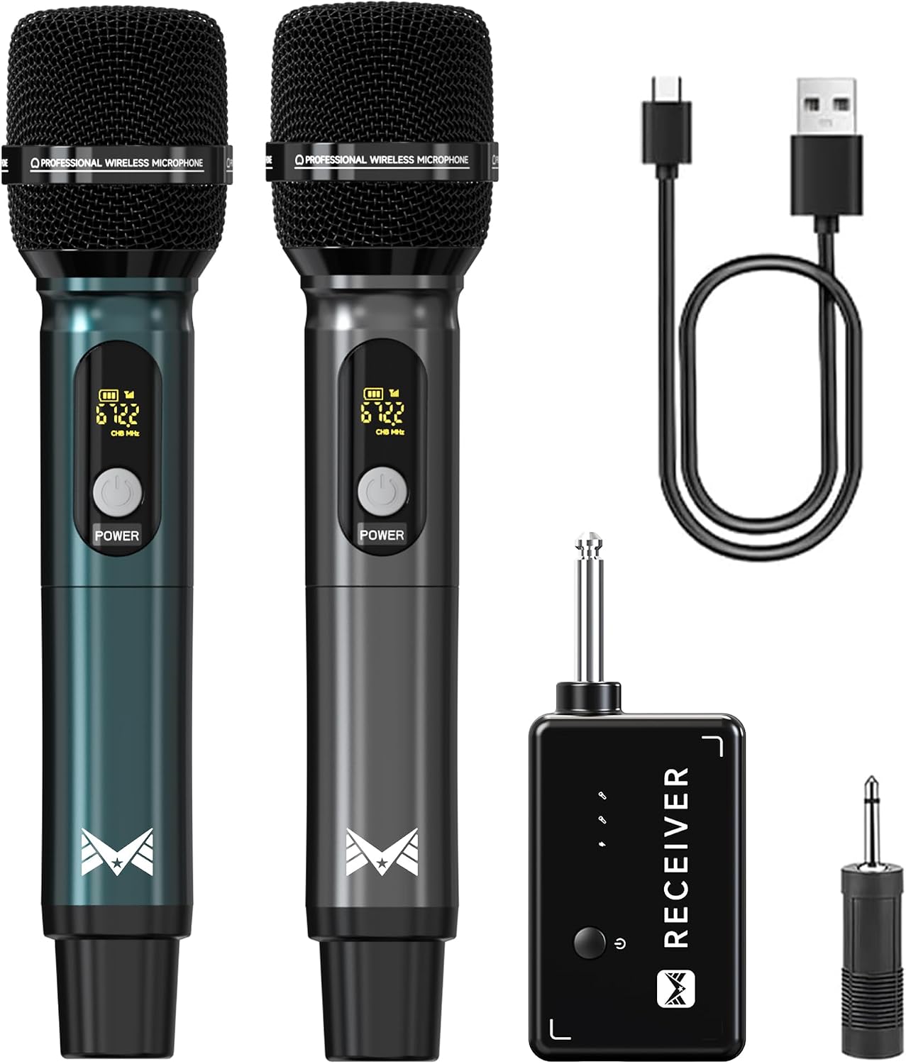 Detalle de ECHOMUSSY YA-02C Dual Wireless Microphones, 2.4G, 240 ft Range