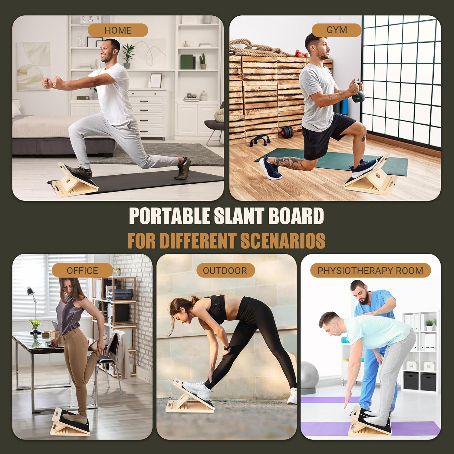 Thumbnail 6 de ODCPN slant-001 Wooden Calf Stretch Board, 5 Angles and Resistance Bands