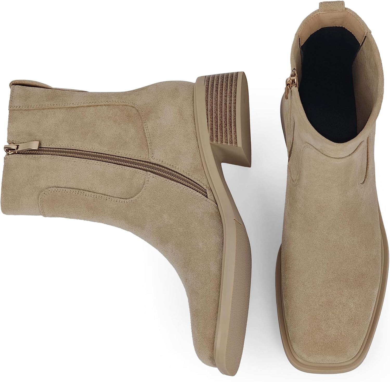 Detalle 2 de QIY Square-Toe Stretch Ankle Boots for Women with 1.57-Inch Low Heel