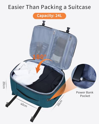 Thumbnail 3 de ECOHUB Mochila de cabina para avión 40x30x20 Ryanair, 24L y 13 compartimentos (azul/verde) reciclada
