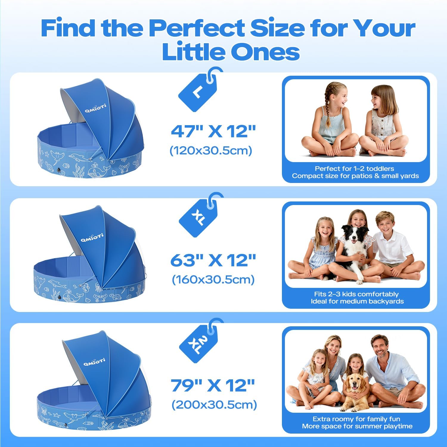 Thumbnail 6 de Qmioti 63in Kiddie Pool with Canopy – Foldable, Portable Shade Pool for Kids and Pets