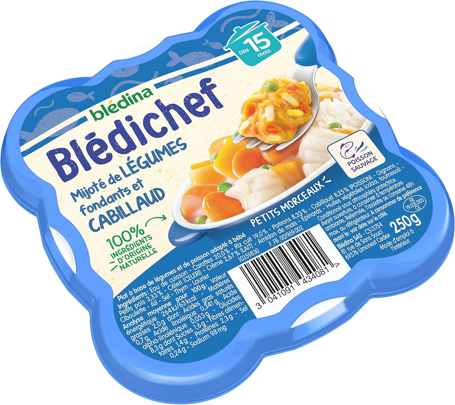 Detalle de Blédichef Repas Bébé 15 Mois – 9 Plats Légumes Cabillaud, Morceaux Utlisés dans une Assiette Réutilisable