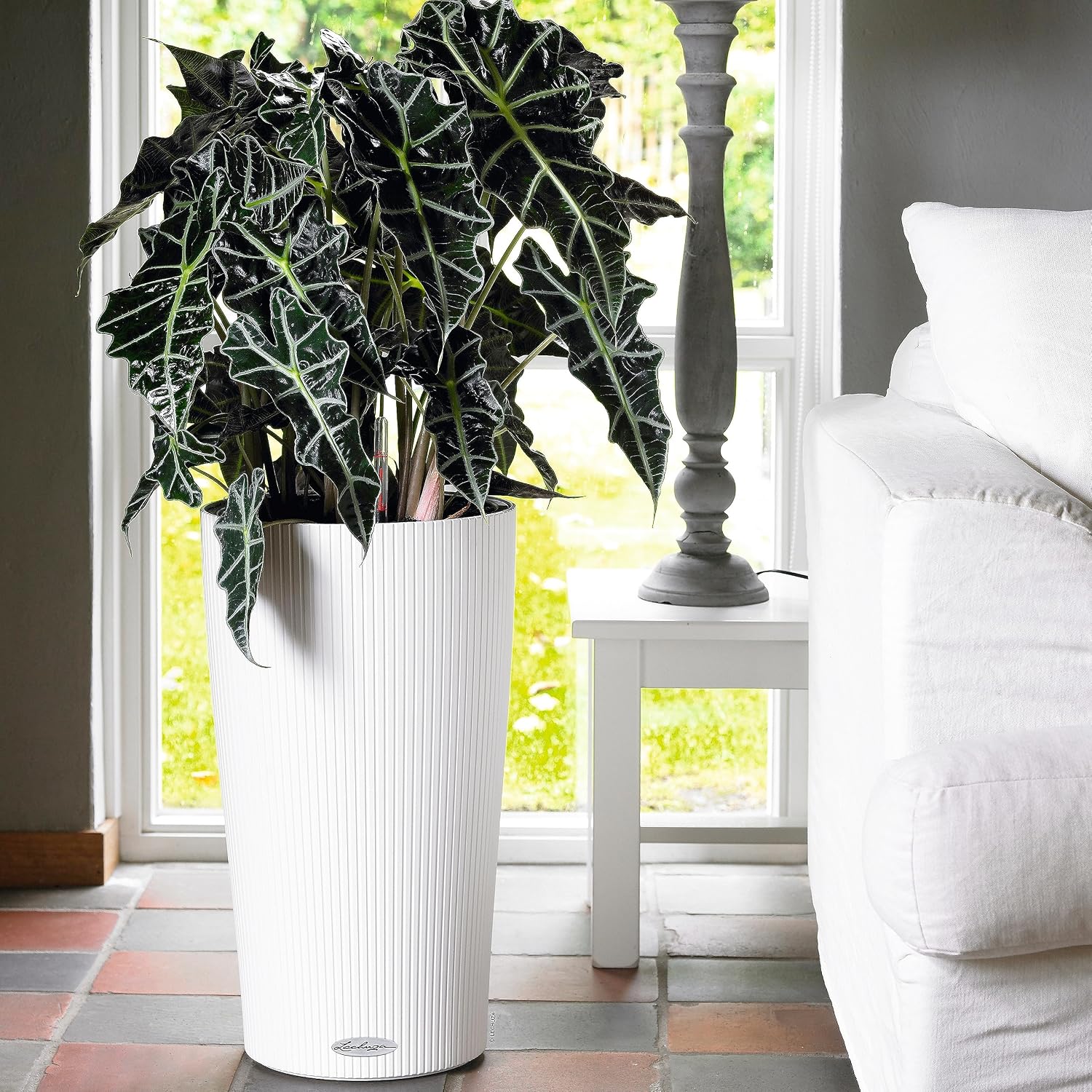 Detalle de LECHUZA CILINDRO Color 32 bianco (13950) – Fioriera con sistema di irrigazione integrato