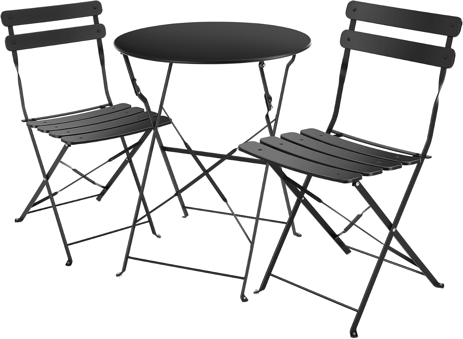 Detalle de tectake 405160 bistroset med runt bord och två fällbara stolar i svart stål