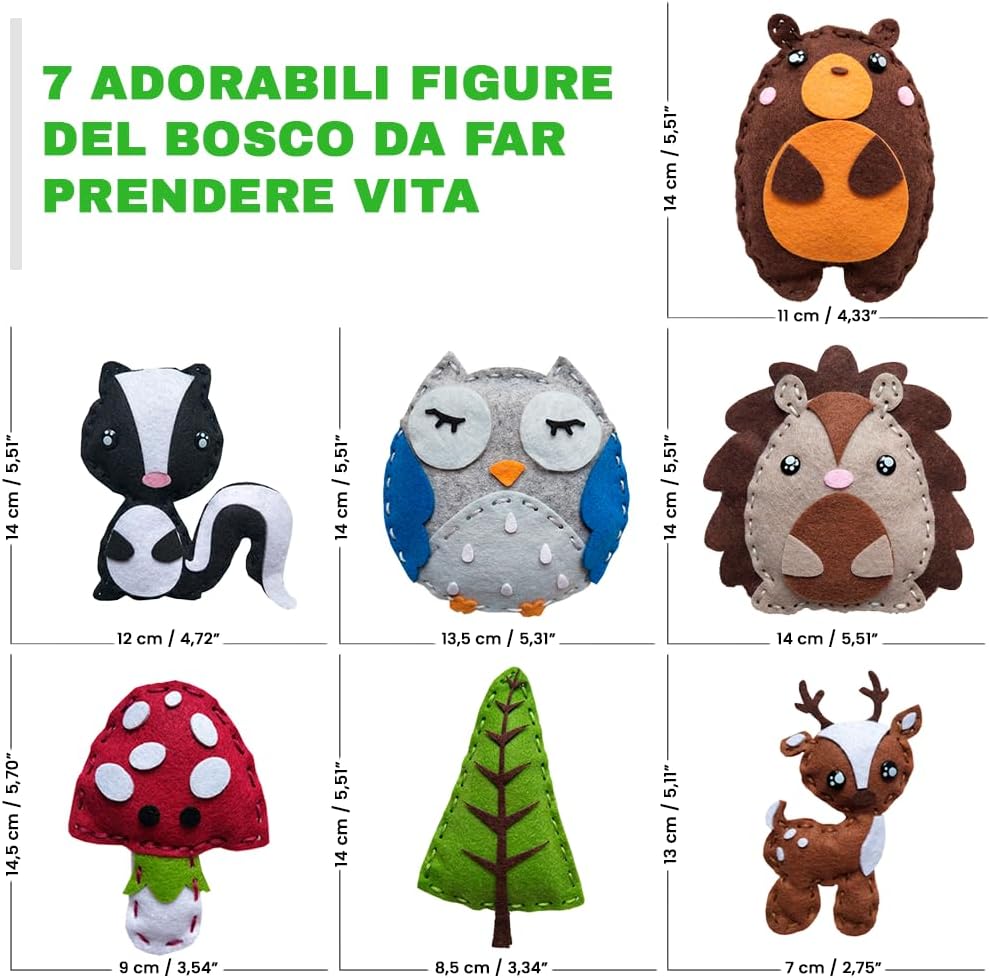 Detalle de DeFieltro Título Animali del Bosco – Kit Cucito Bambina e Bambino (7 Figure) per Imparare e Giocare