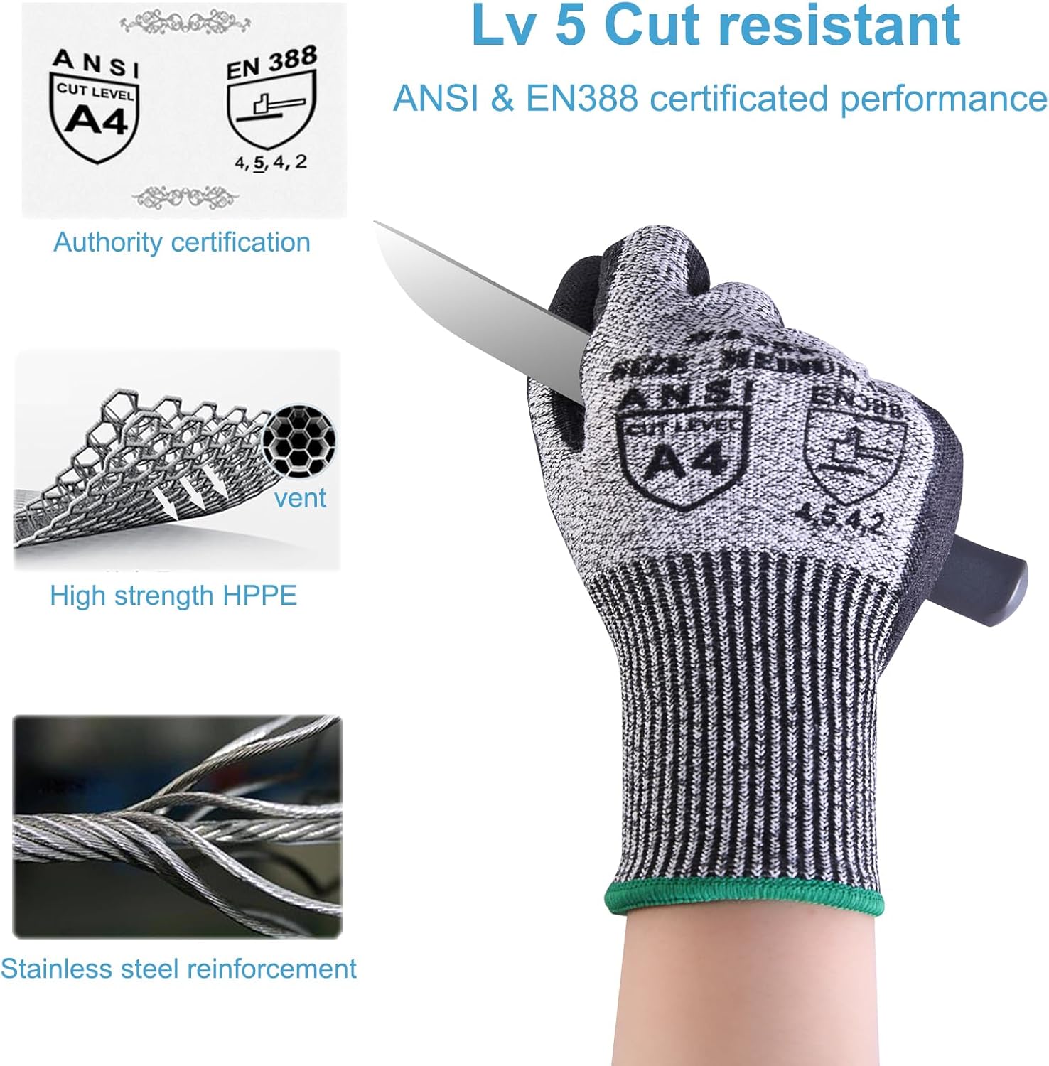 Detalle 2 de Donfri Cut Resistant Gloves Level 5, Size M