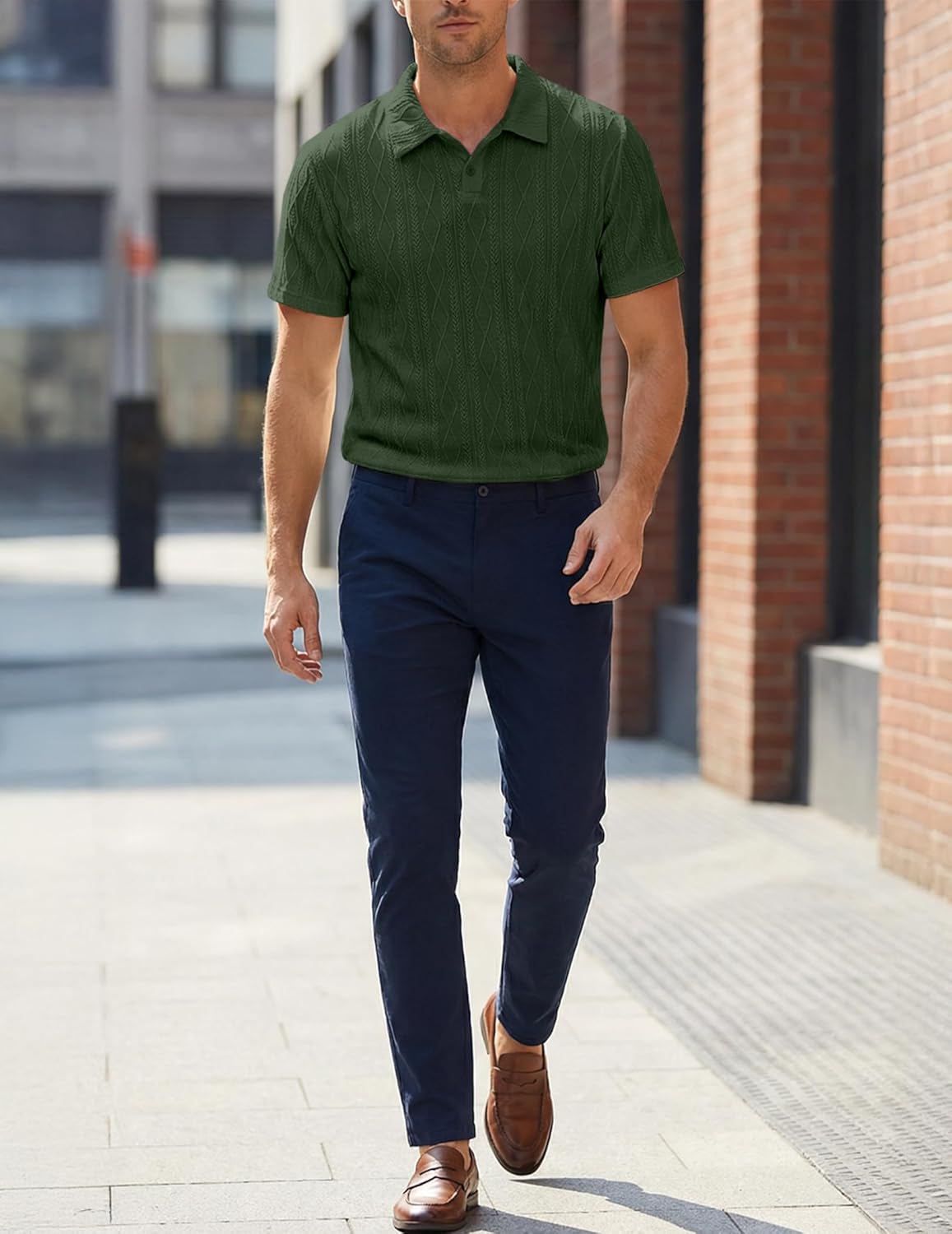 Thumbnail 3 de JMIERR Men’s Polo Shirt with Textured Knit and Button Closure