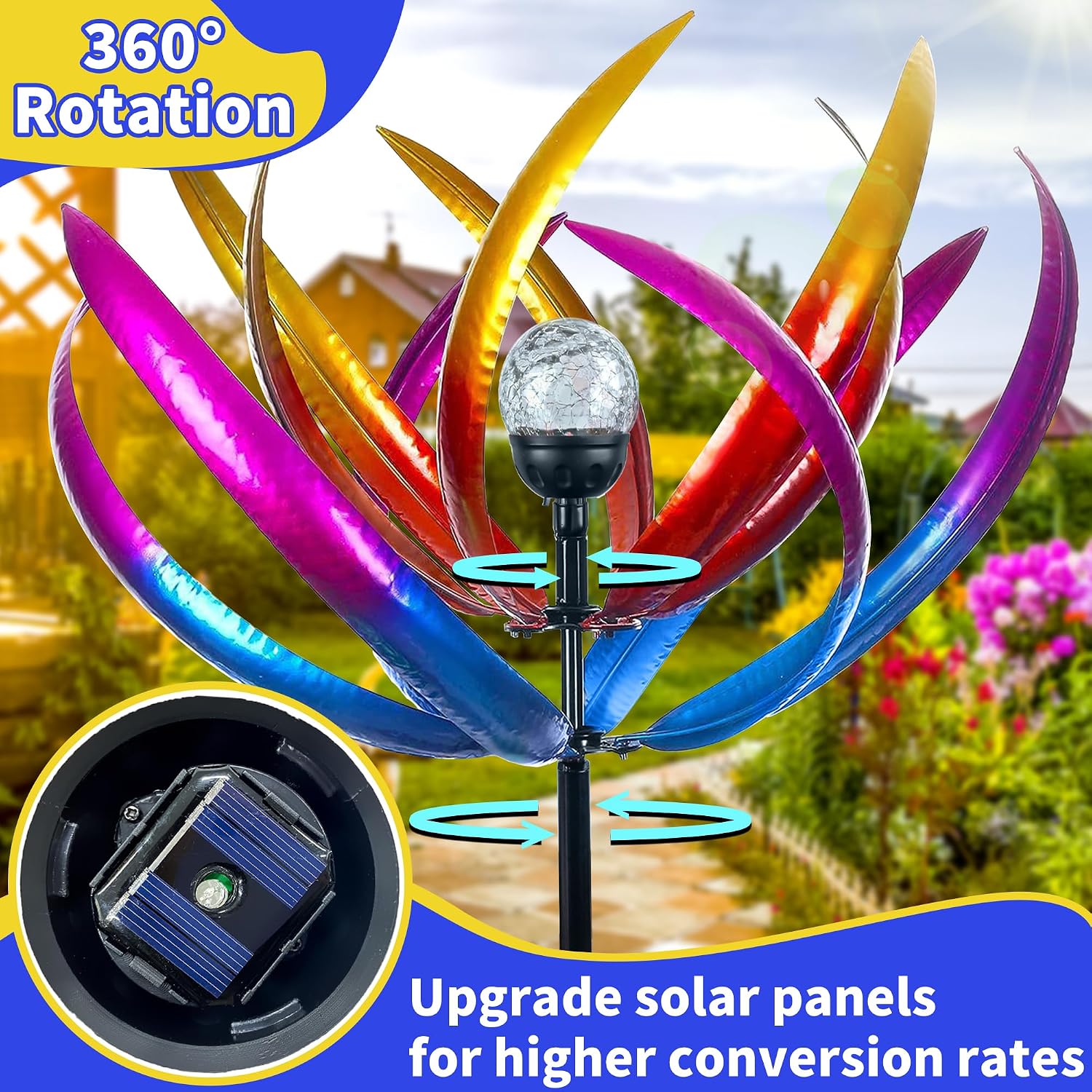 Detalle de RARAXUAN 70 in Large Wind Spinners Outdoor: Solar Tulip Kinetic Yard Art