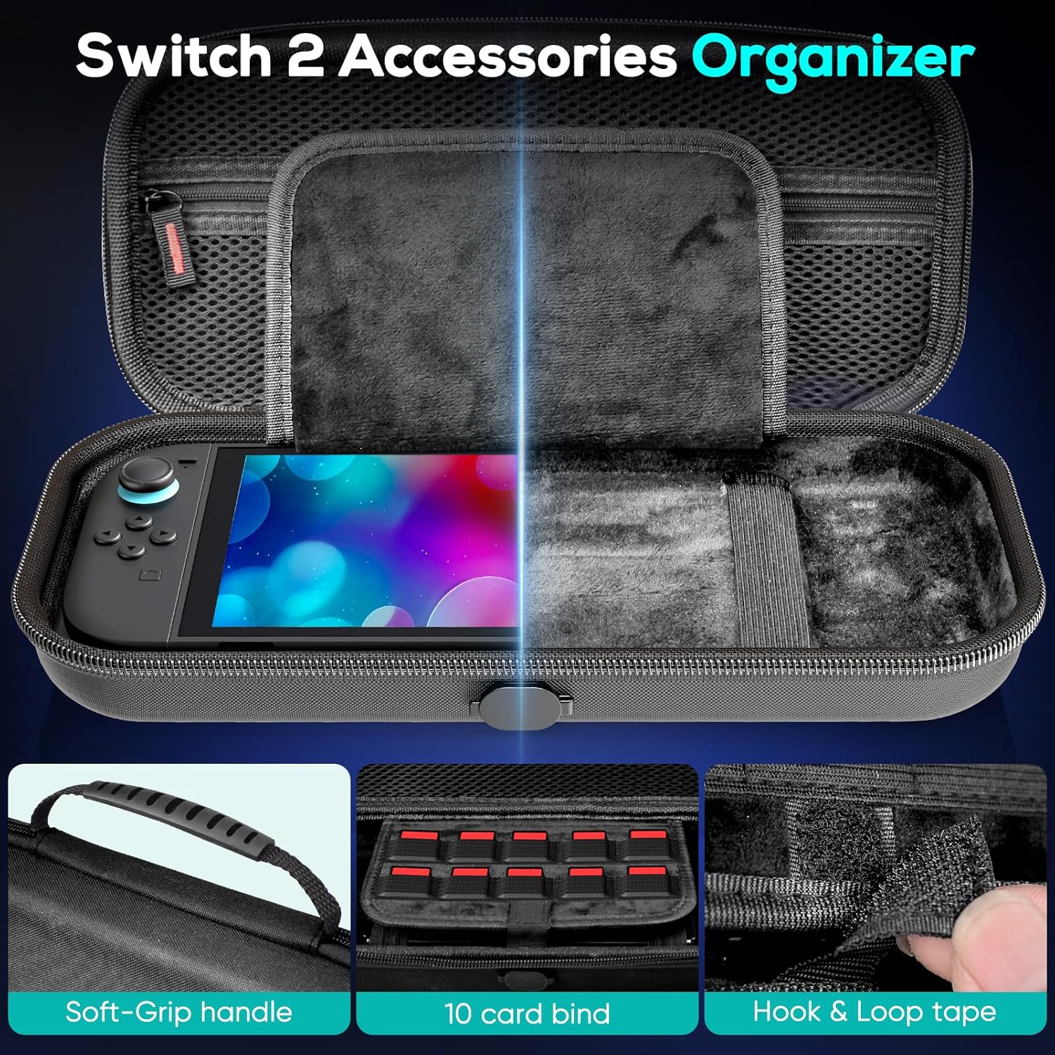 Detalle 2 de Auarte Switch 2 Carrying Case with 10-Game Storage