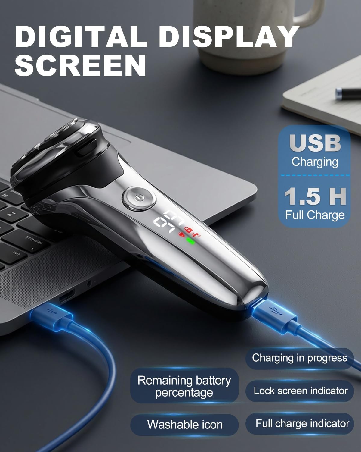 Detalle de Lorrtta Cordless Electric Shaver, 90-min runtime