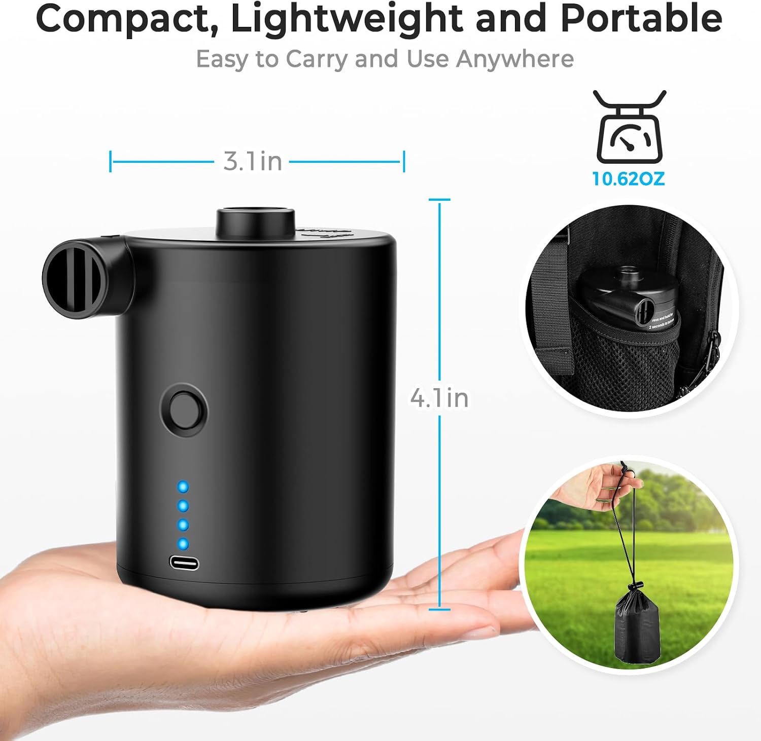 Thumbnail 6 de Portable Rechargeable Electric Air Pump (4000mAh) with 50W Motor and 3 Nozzles
