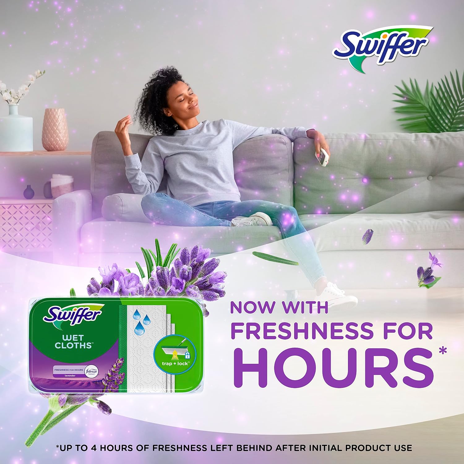 Detalle 2 de Swiffer Sweeper Wet Mopping Cloths Multi Surface Refills with Febreze Lavender, 36 Count